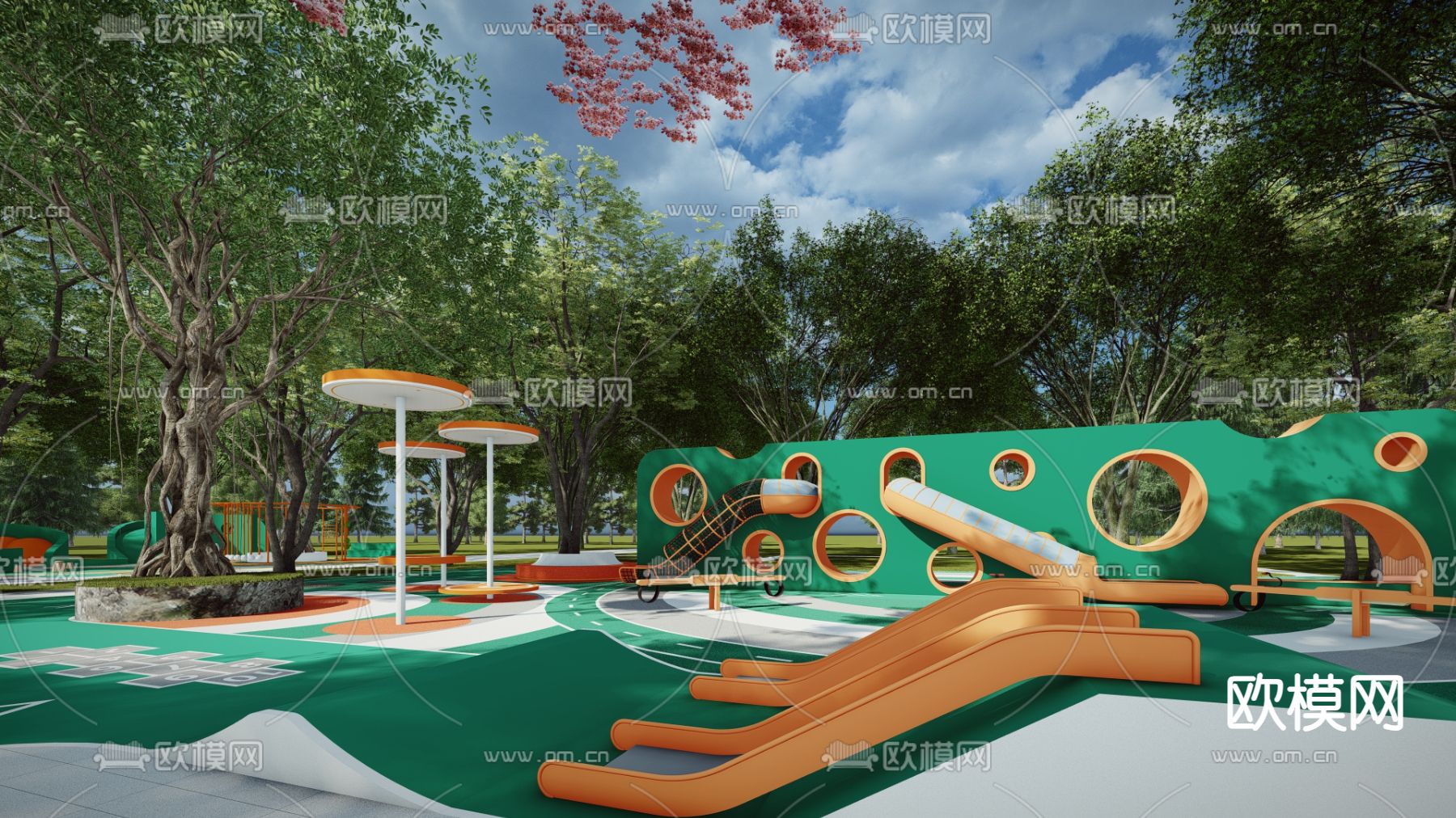 儿童游乐广场su模型下载（渲染图1）
