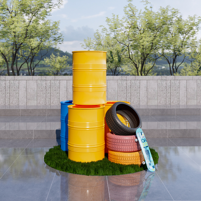 工业风油桶美陈su模型