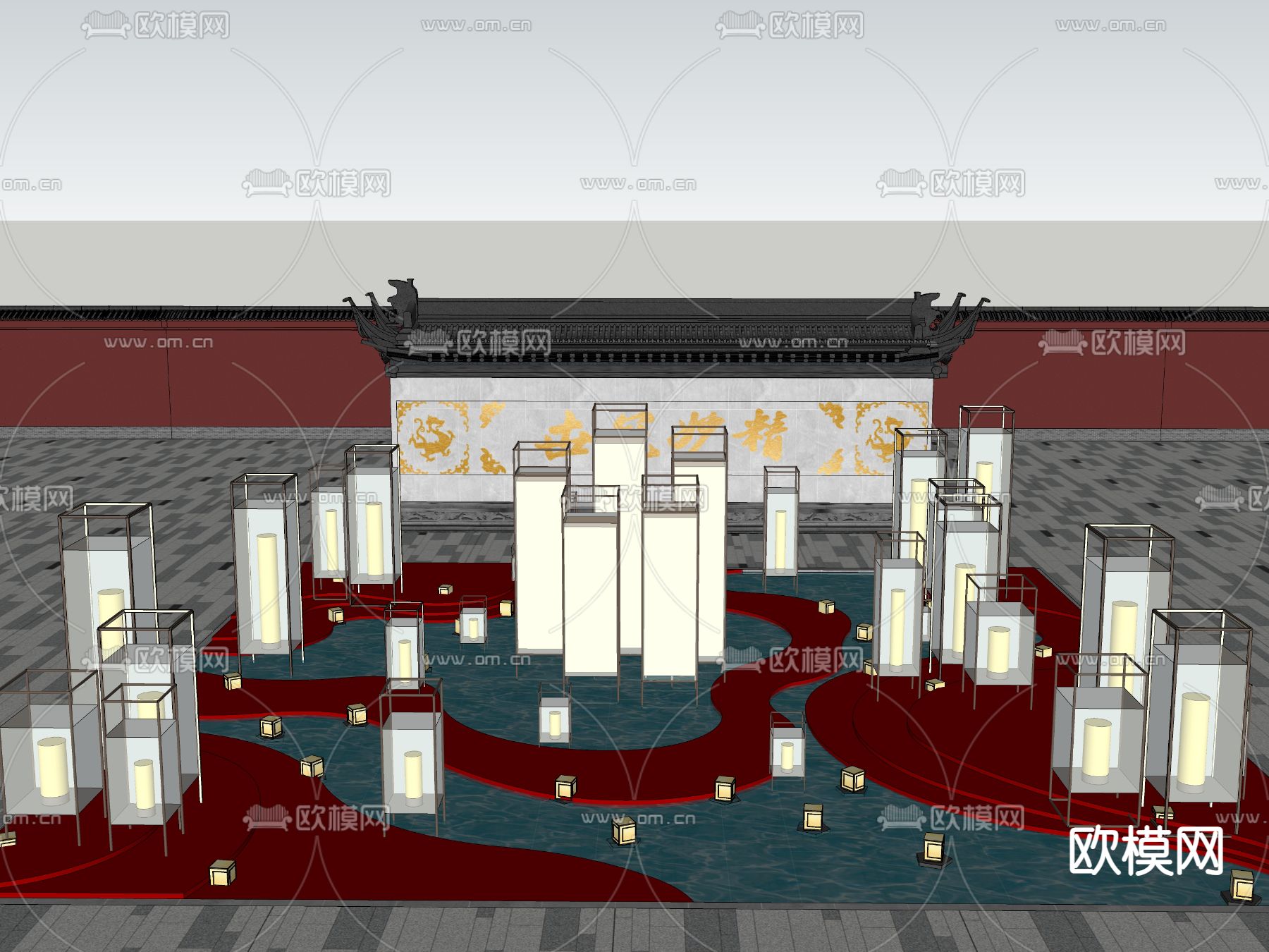 中式灯笼美陈su模型