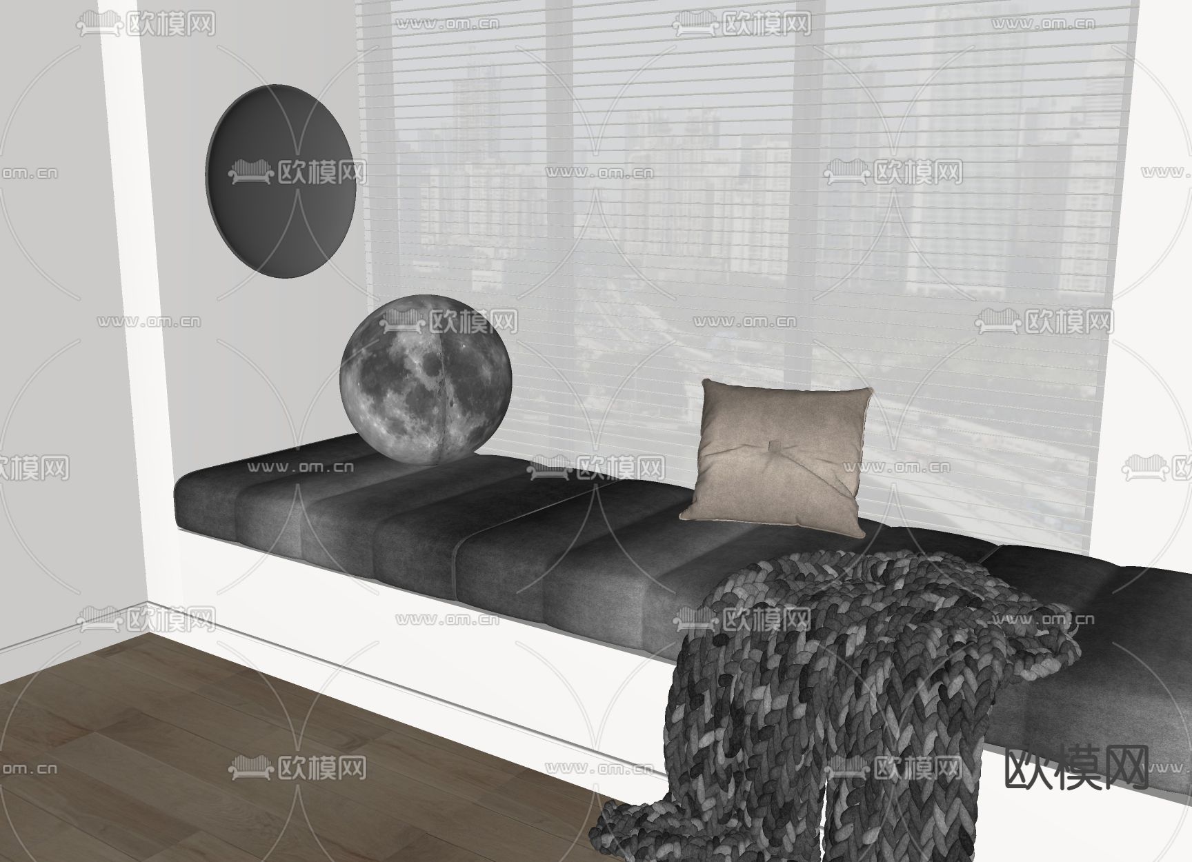 现代飘窗垫su模型下载（渲染图2）
