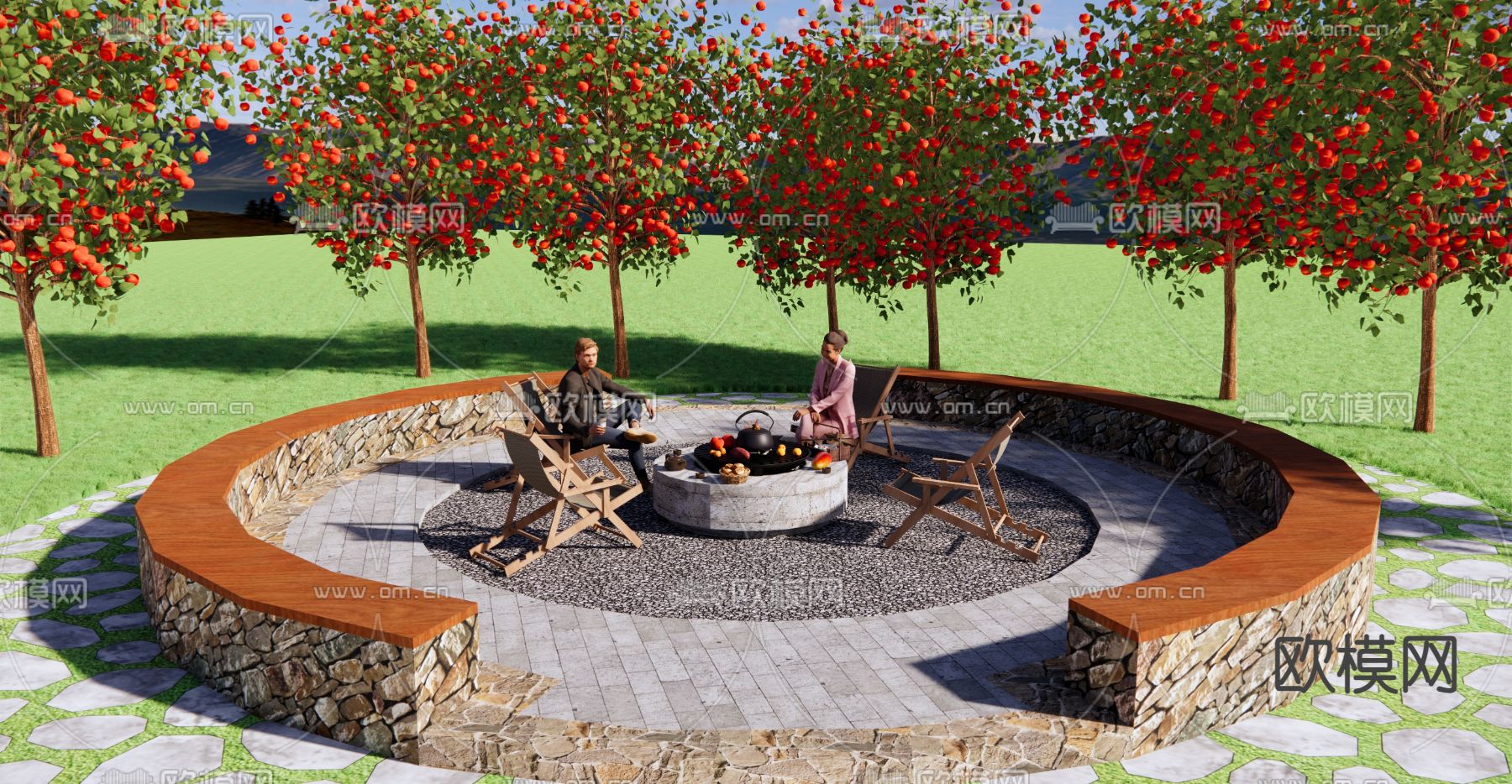 围炉煮茶su模型下载（渲染图2）