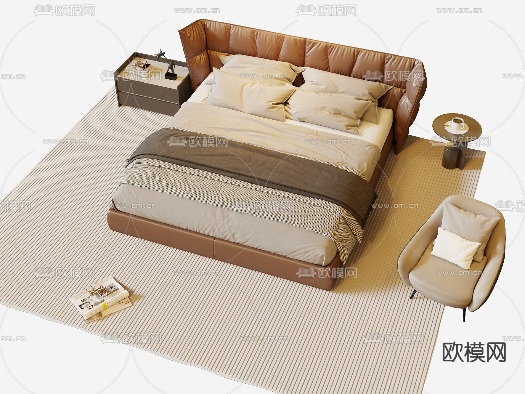 皮革双人床3d模型