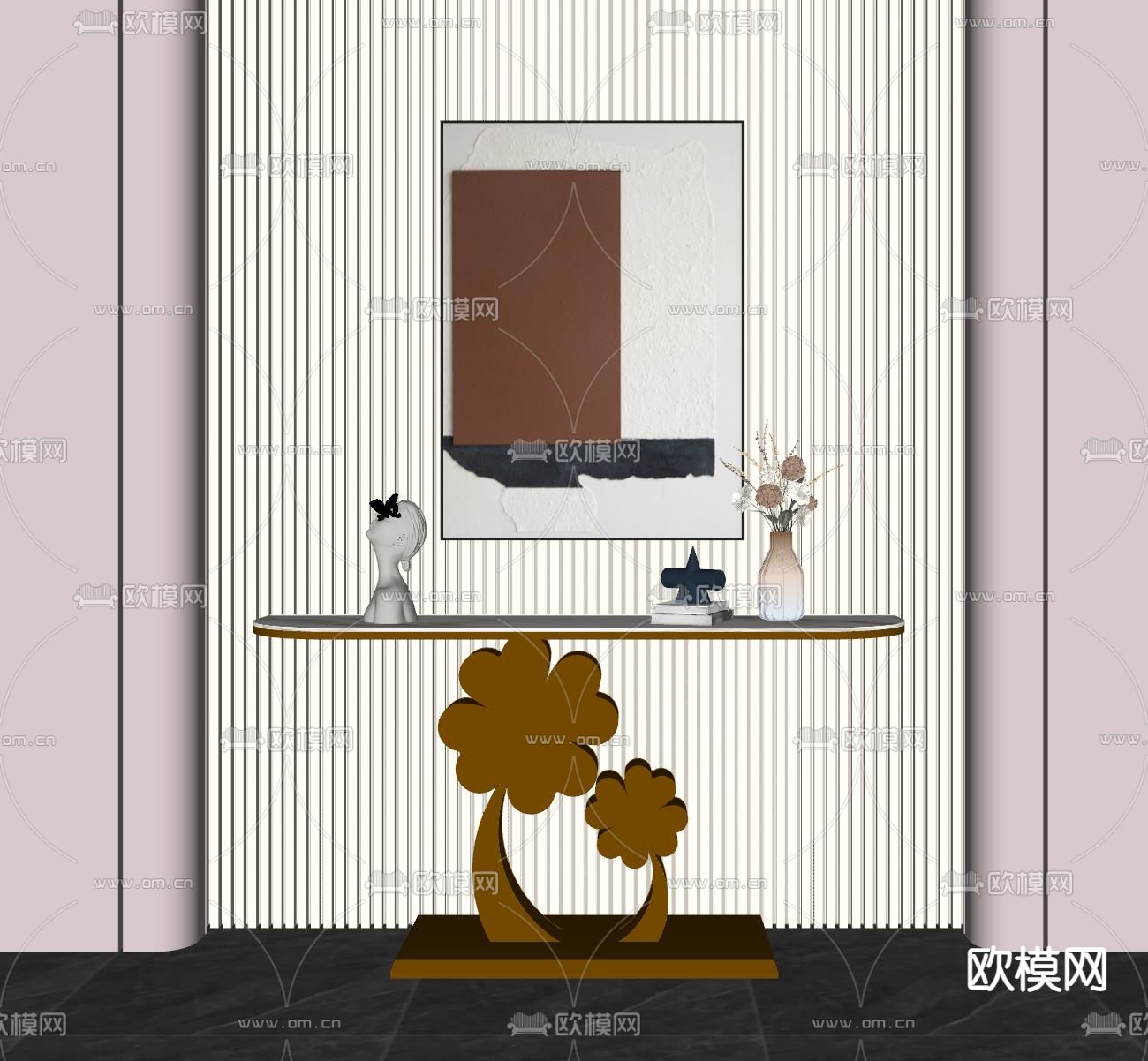 现代端景条案su模型下载（渲染图2）