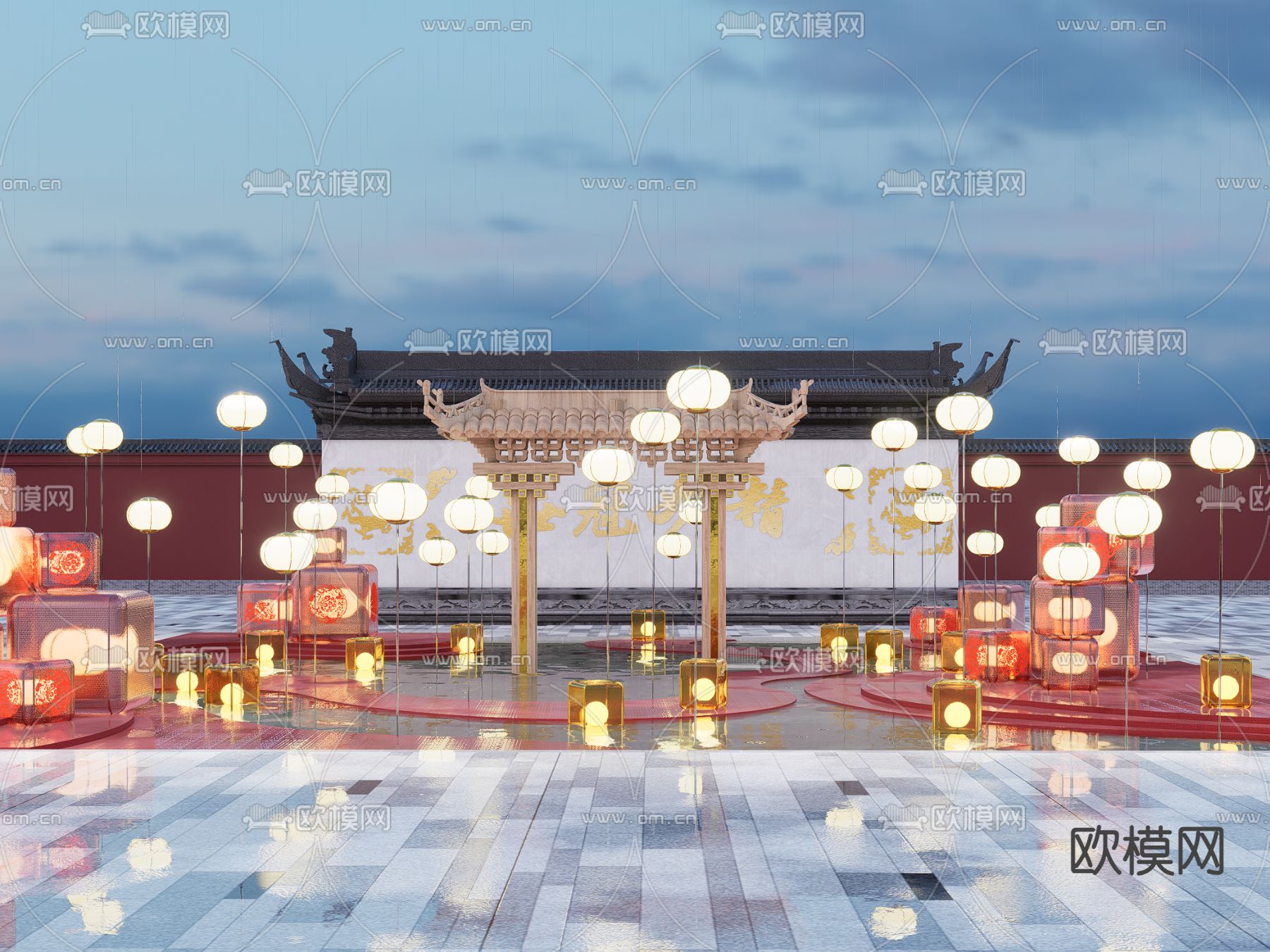 中式灯笼美陈su模型