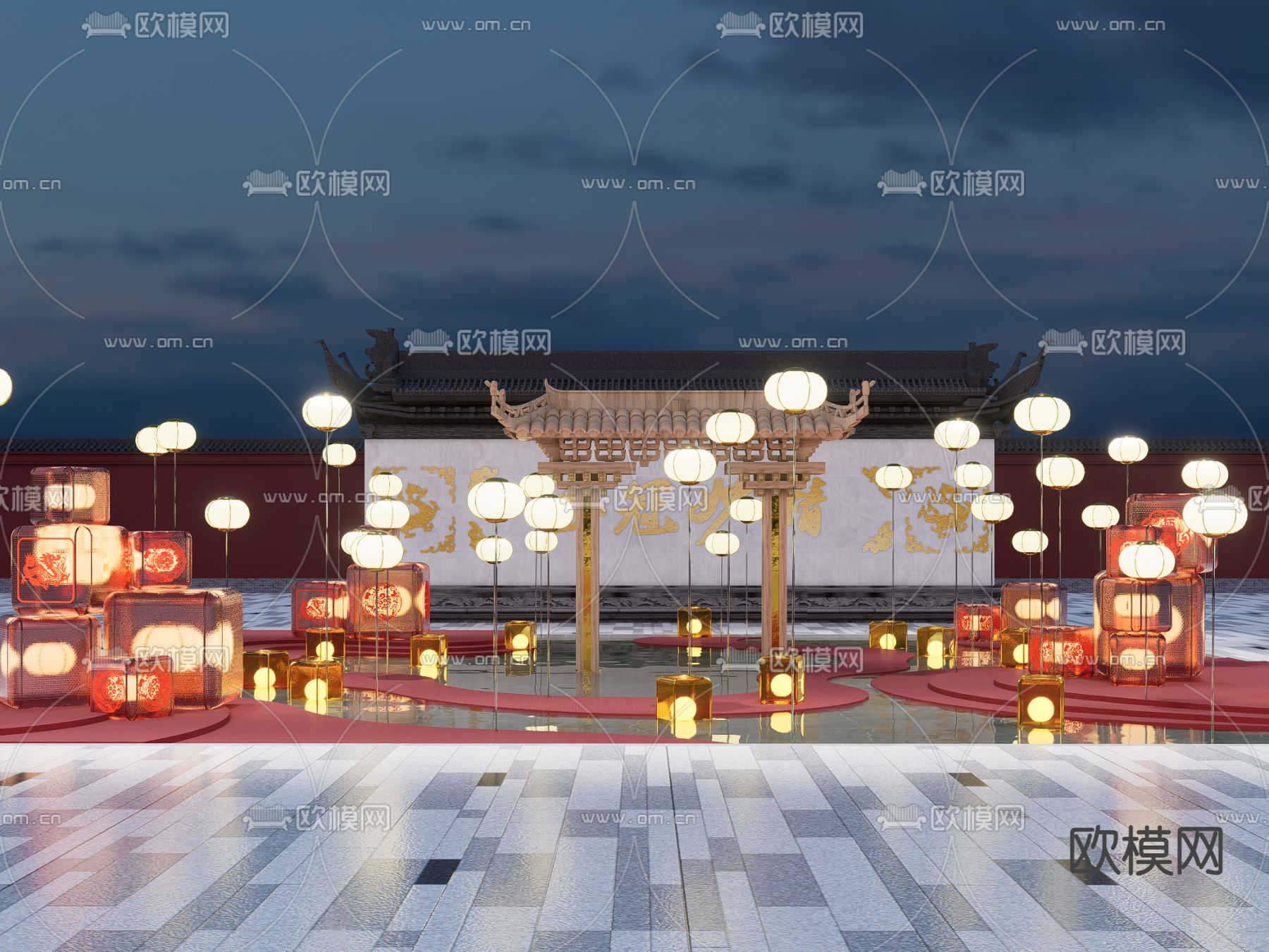 中式灯笼美陈su模型