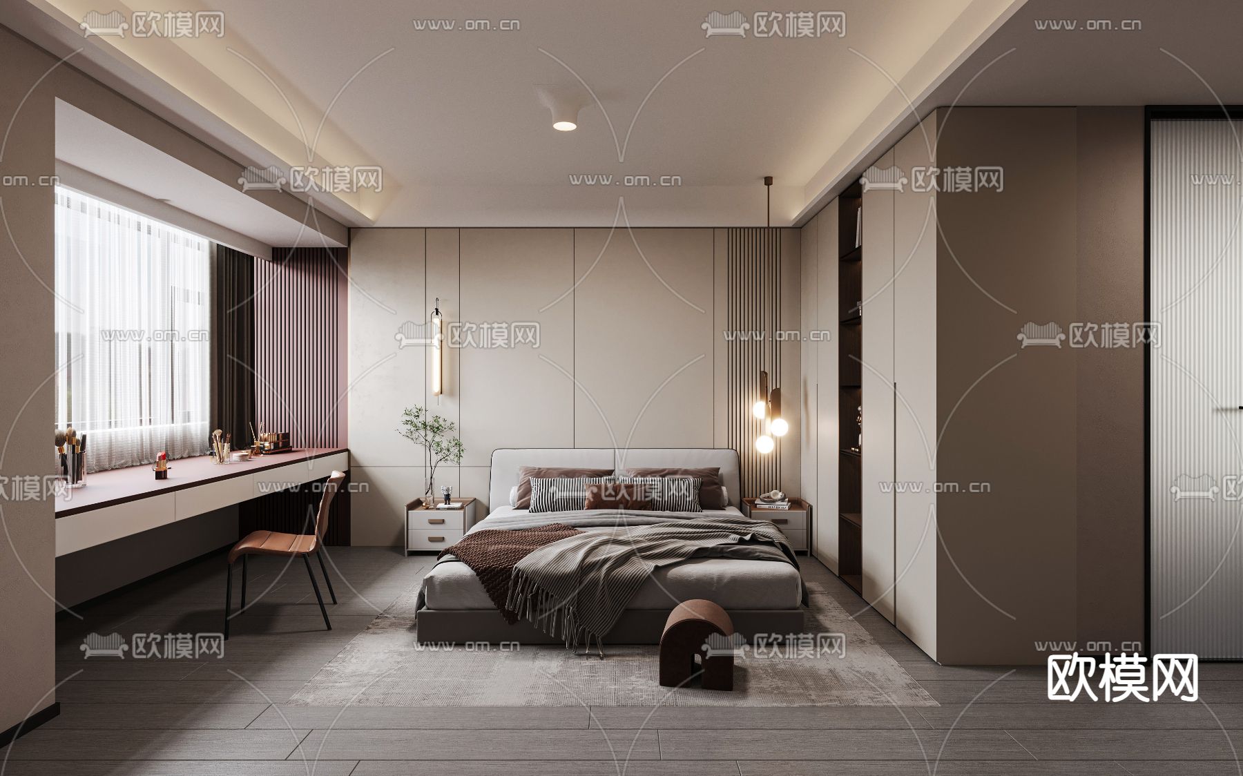 现代卧室 主人房3d模型下载（渲染图1）