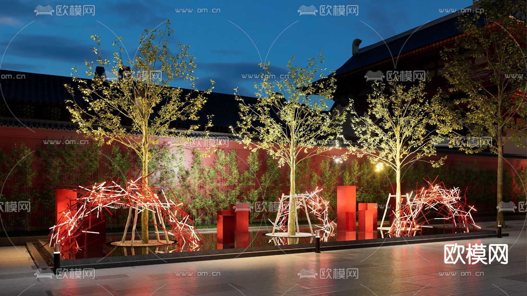 新中式户外小品su模型