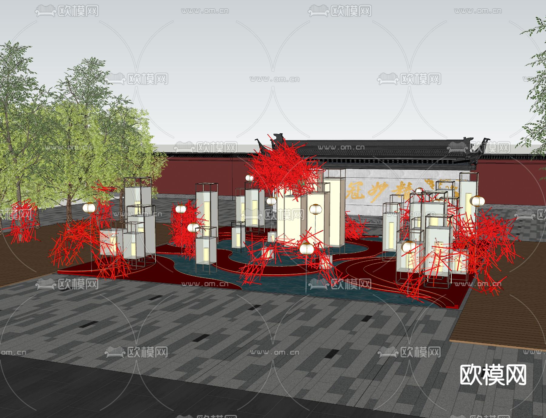 中式户外小品su模型