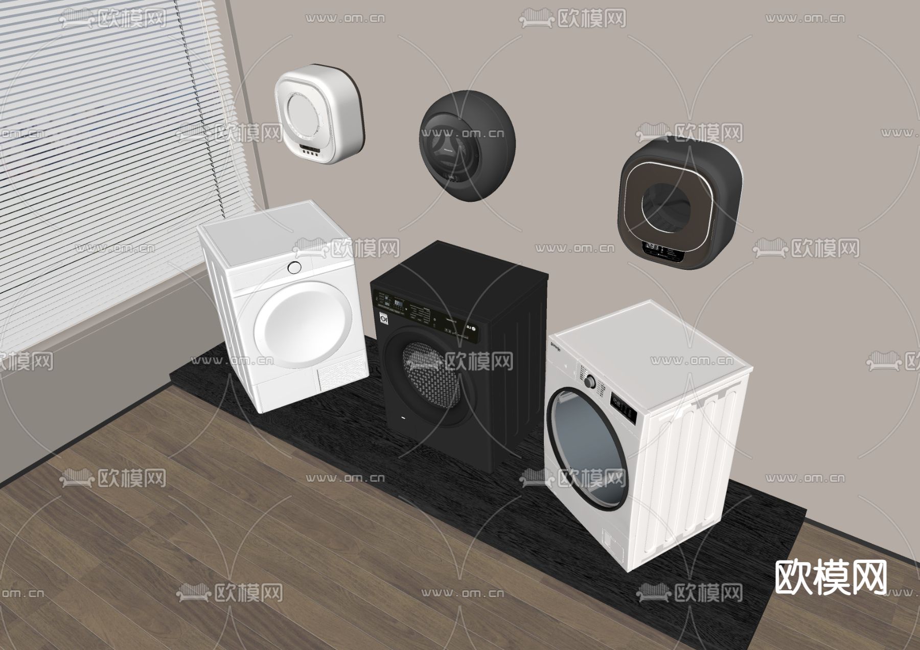 洗衣机 烘干机su模型下载（渲染图2）