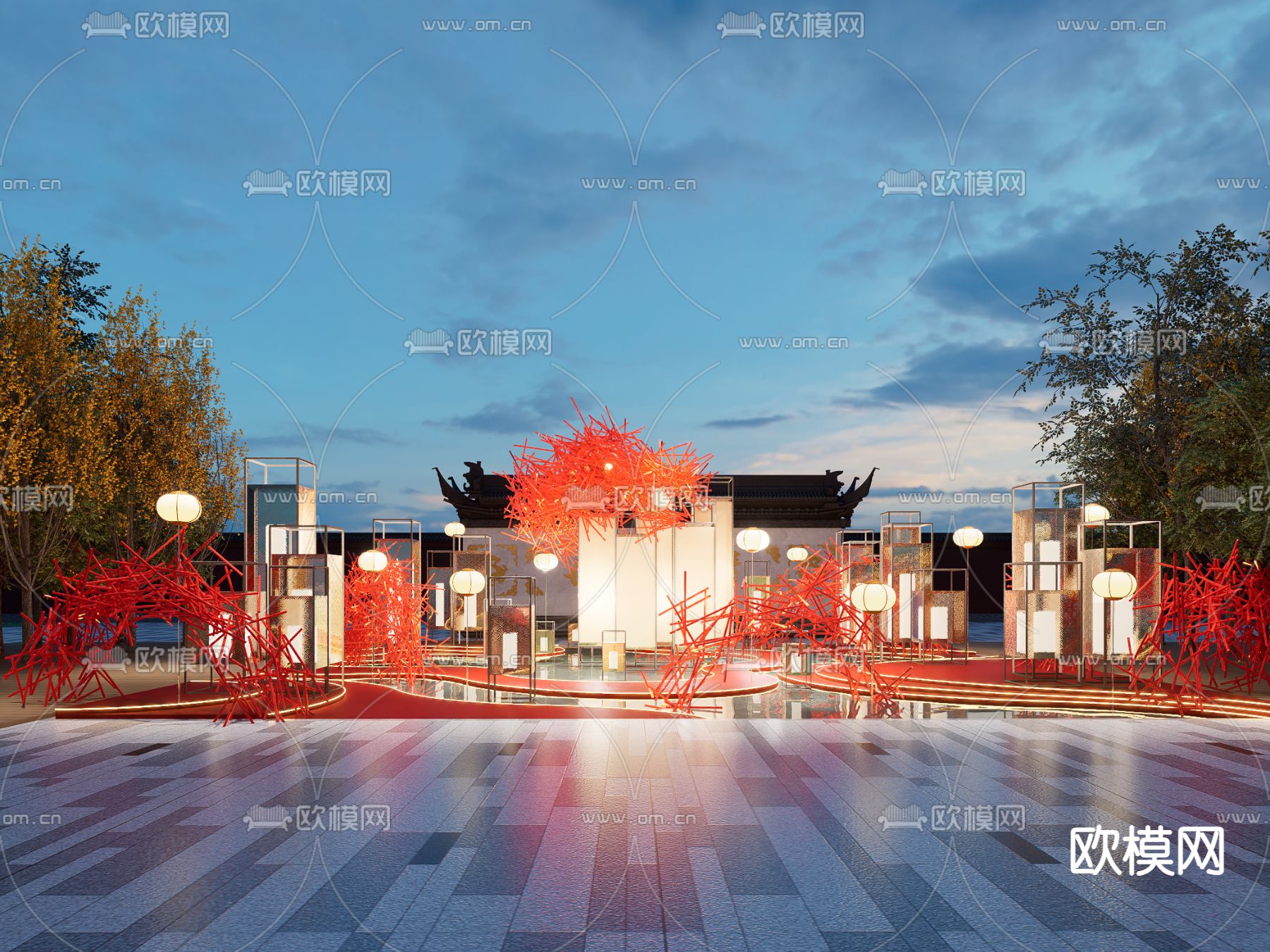 中式户外小品su模型