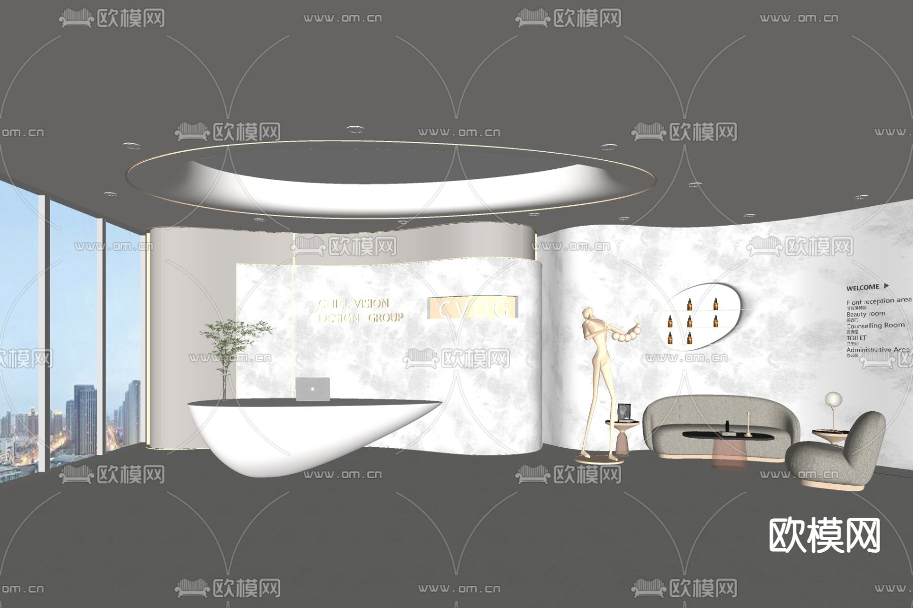 前台 接待台su模型下载（渲染图2）