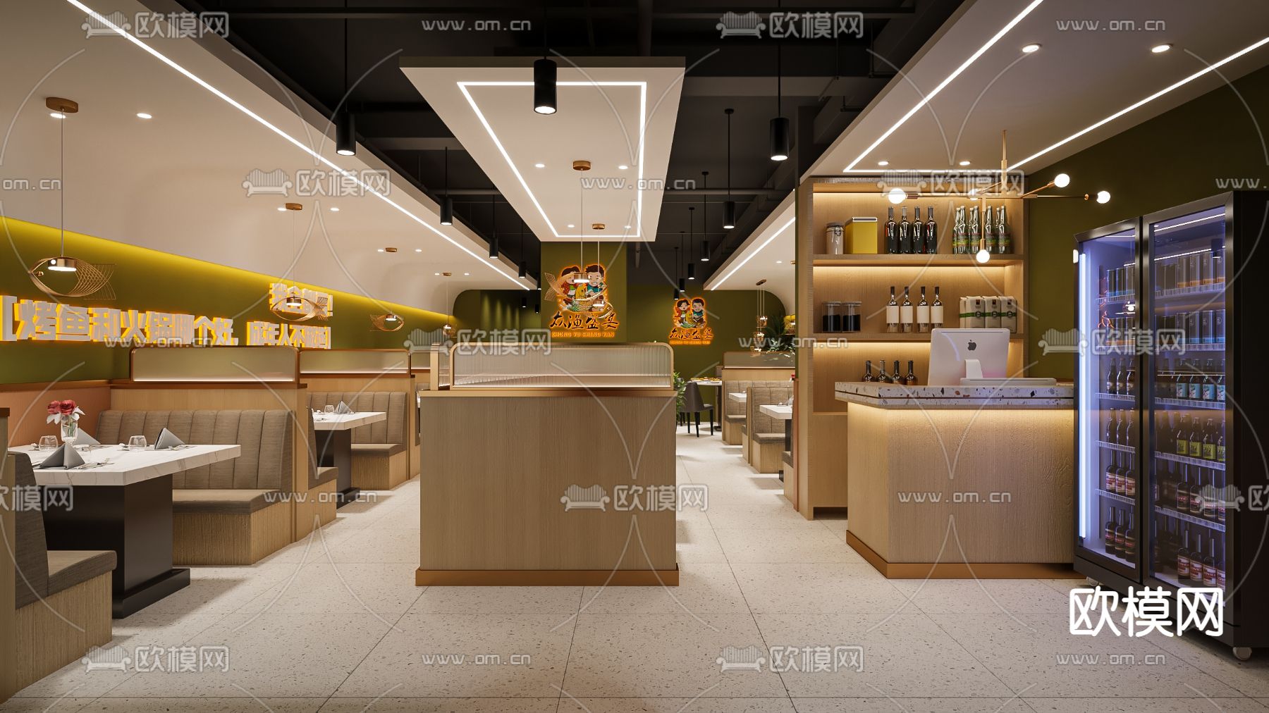 烧烤店 烤鱼店3d模型下载（渲染图1）