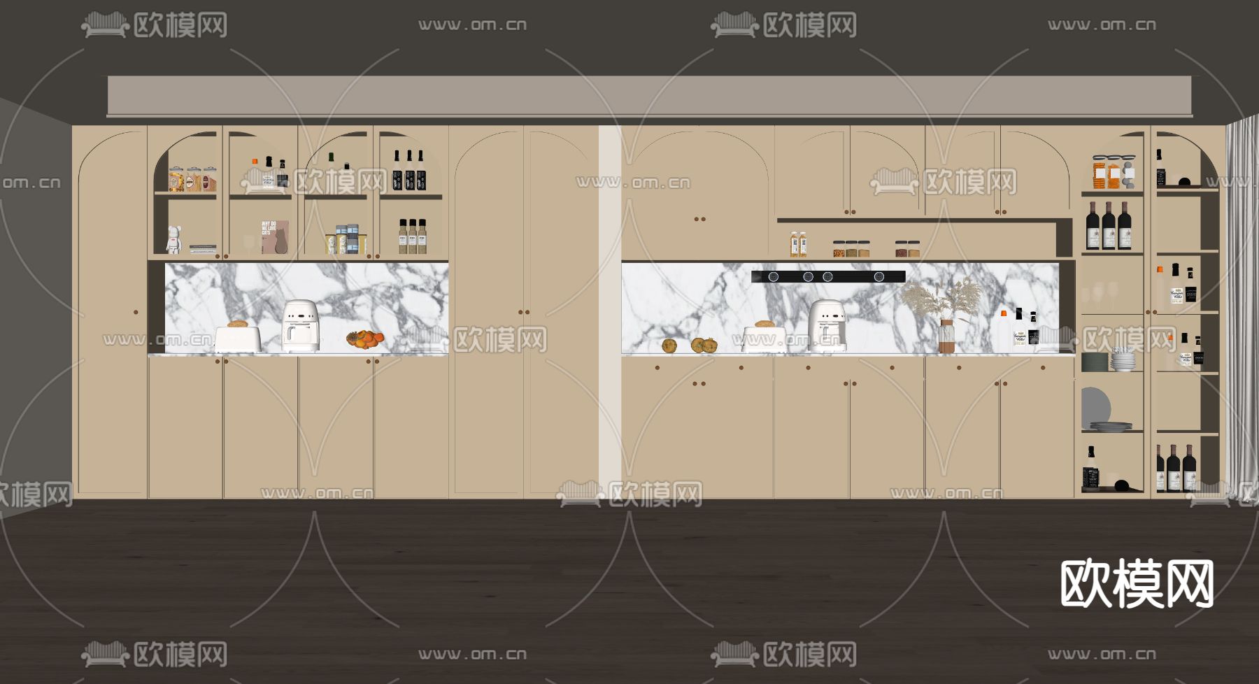 奶油风酒柜su模型下载（渲染图2）
