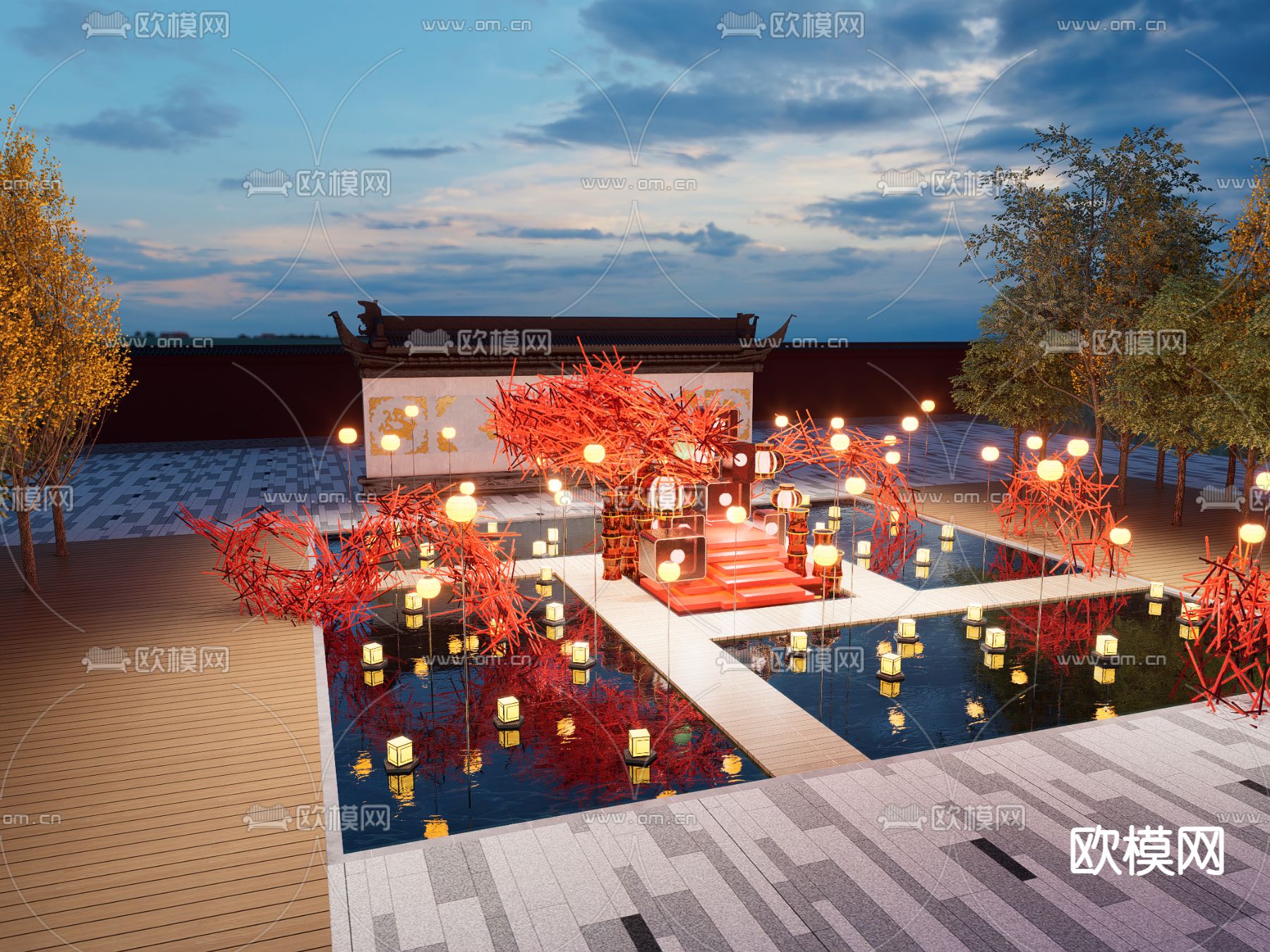 中式户外小品su模型