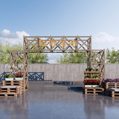 集市门头 托盘su模型