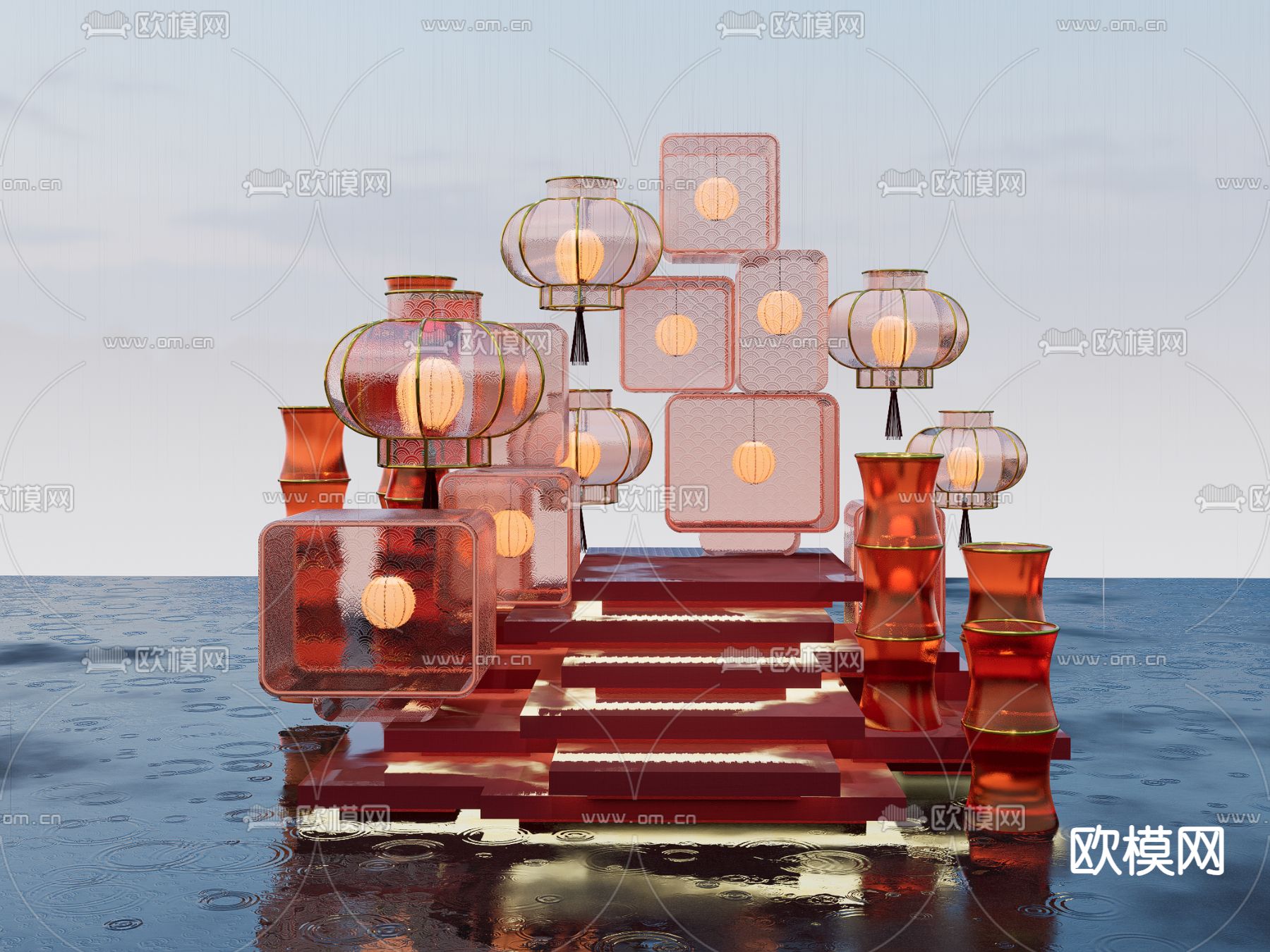 新中式灯笼美陈su模型