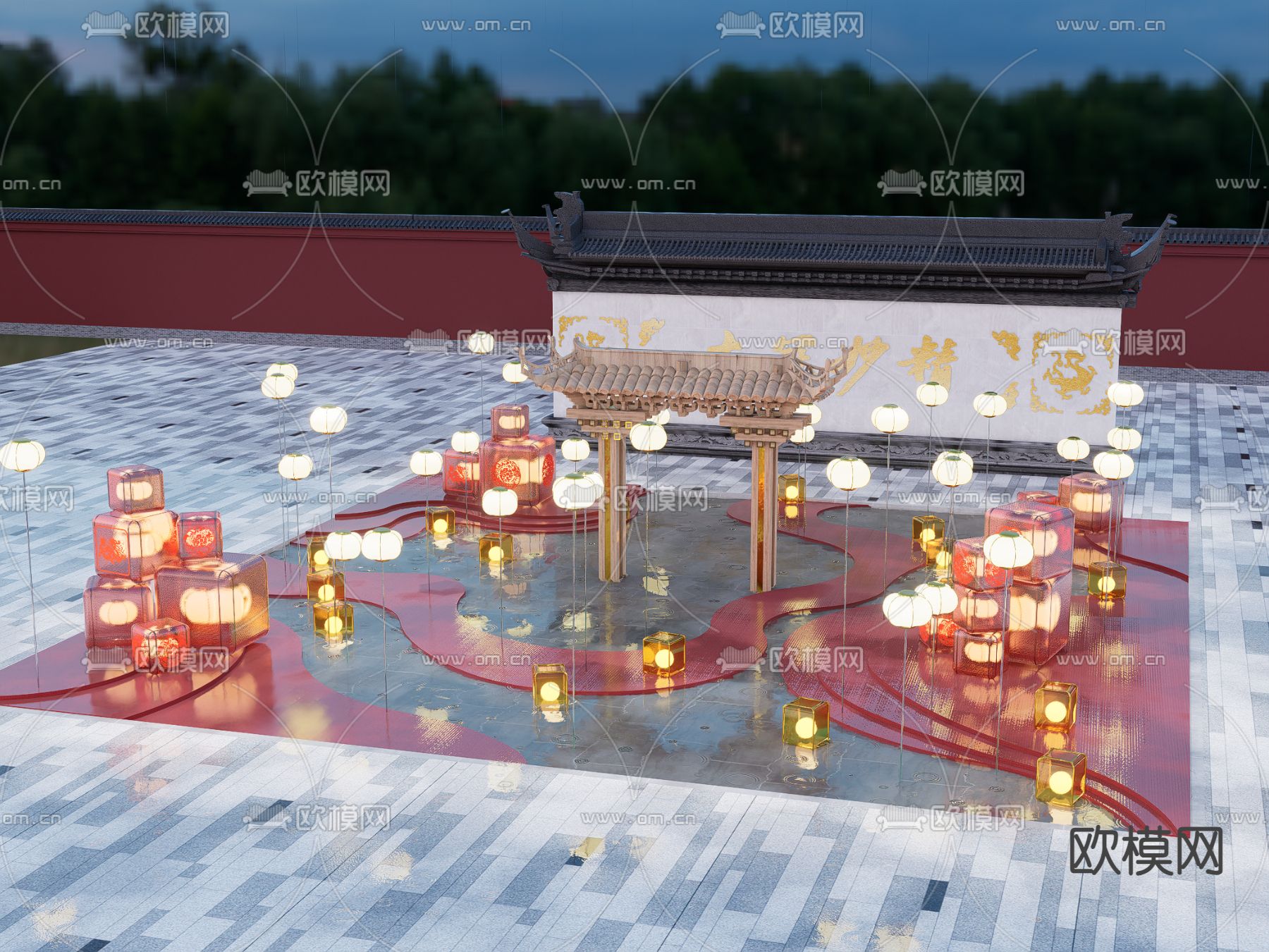 中式灯笼美陈su模型