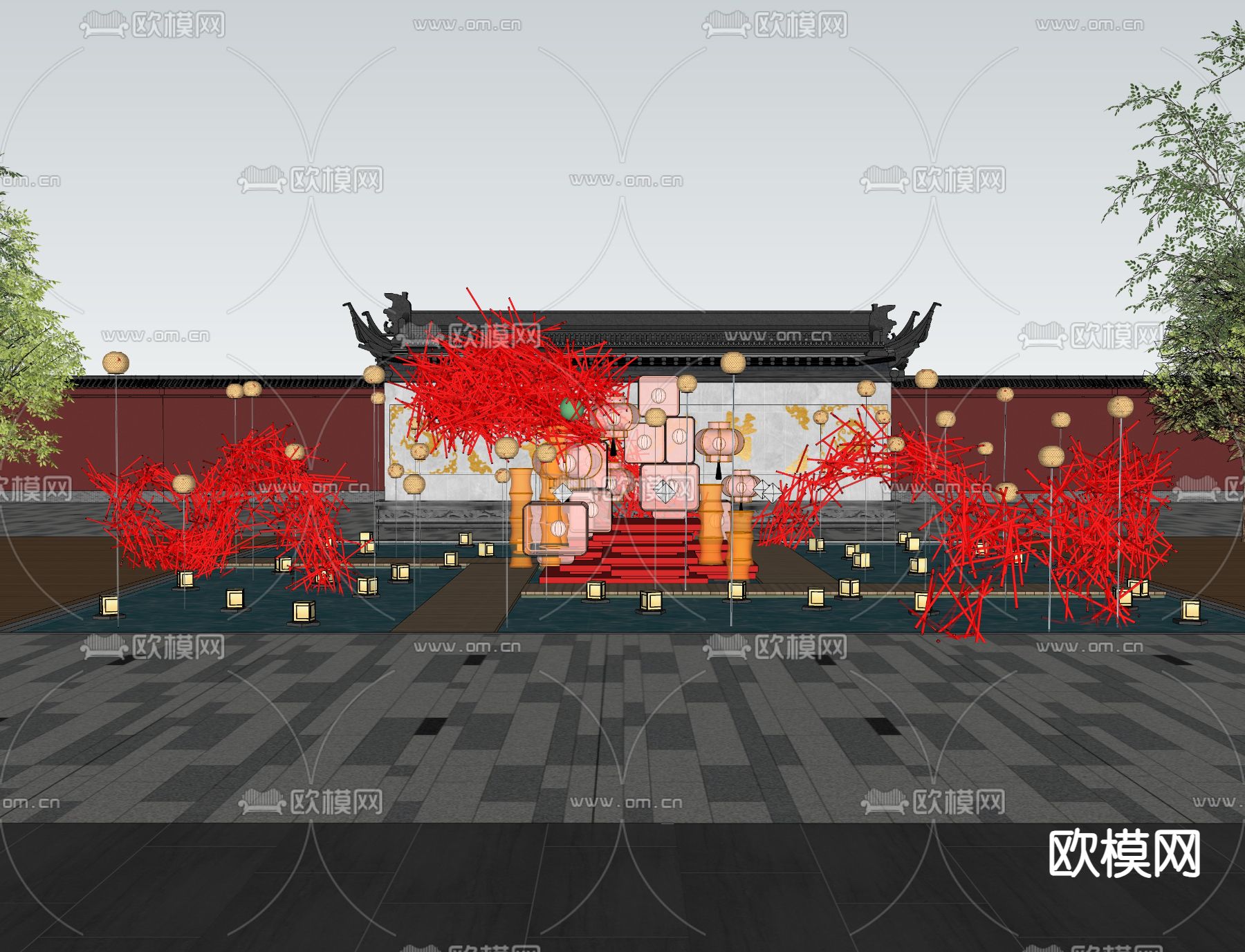 中式户外小品su模型