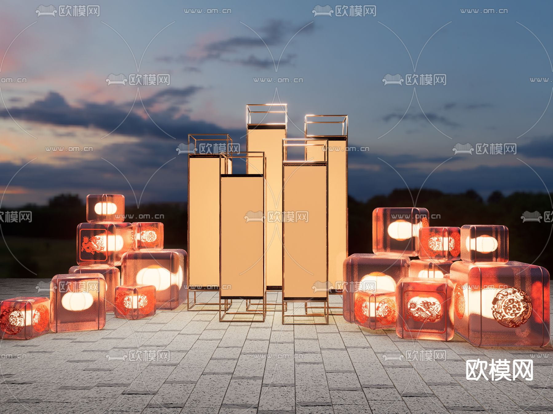 新中式新年美陈su模型