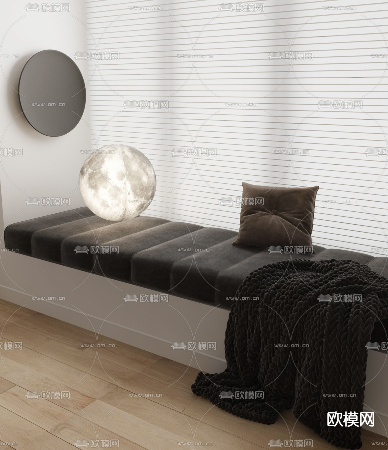 现代飘窗垫su模型下载（渲染图1）