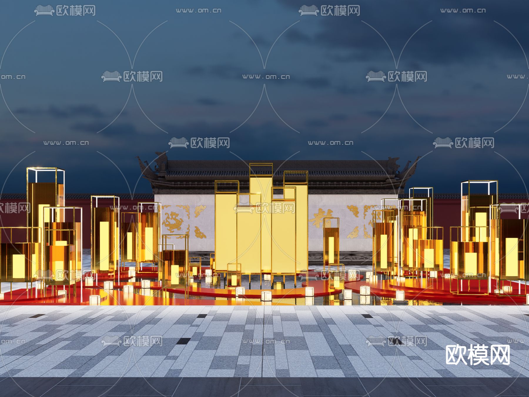 中式灯笼美陈su模型