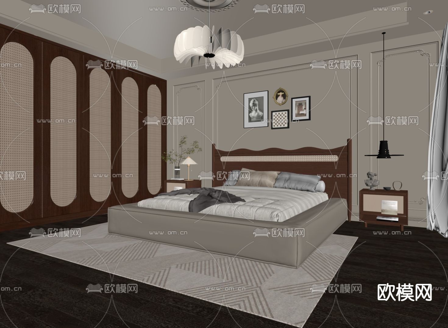 中古风卧室 主卧su模型下载（渲染图2）