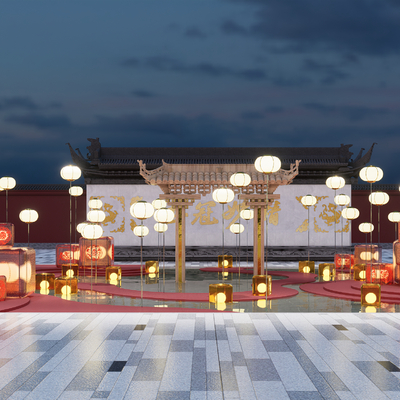 中式灯笼美陈su模型