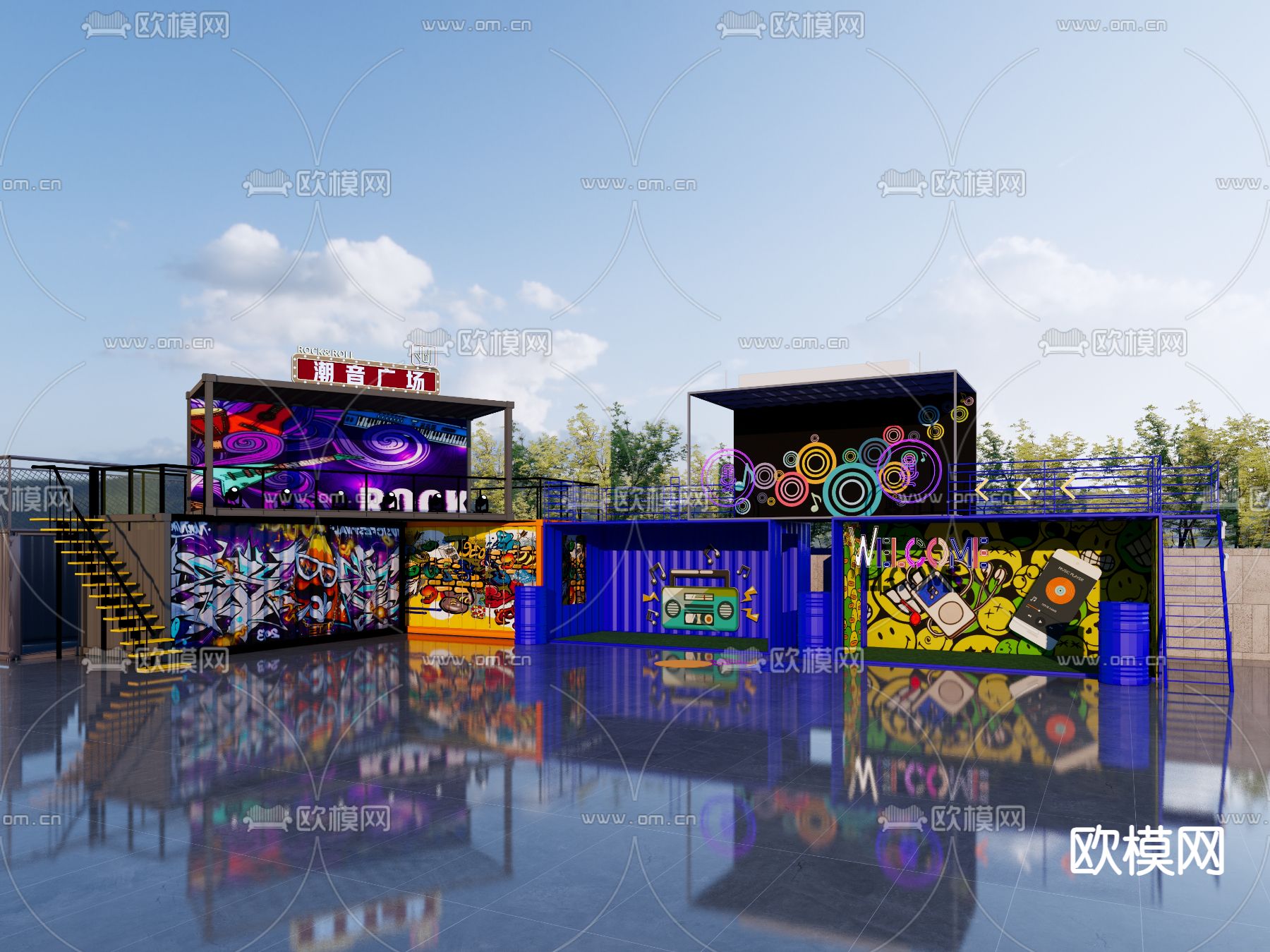 工业风集装箱 咖啡店su模型