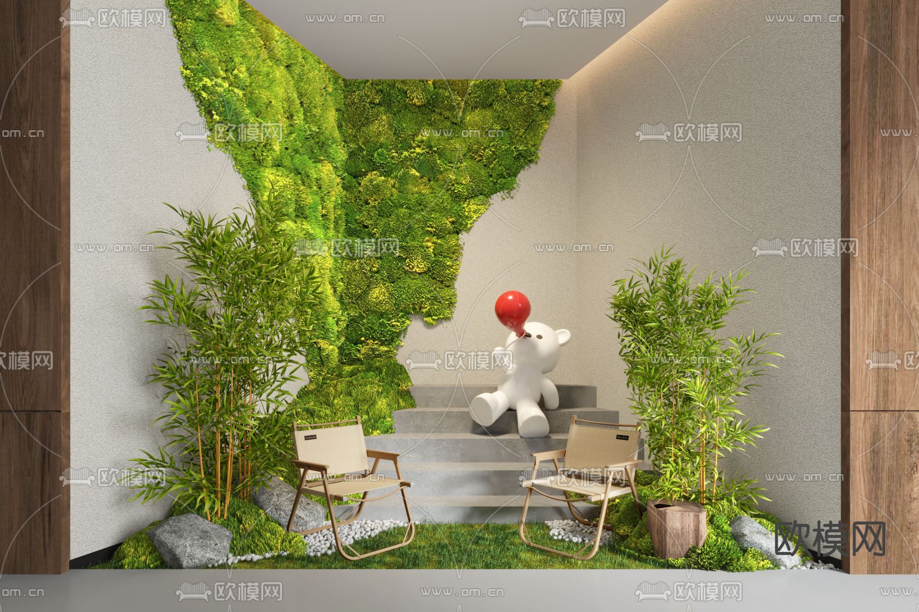景观小品 竹子造景 植物墙 休闲椅3d模型下载