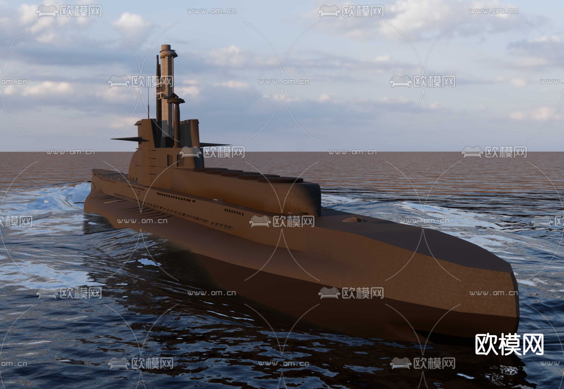 柴电潜艇su模型下载（渲染图3）