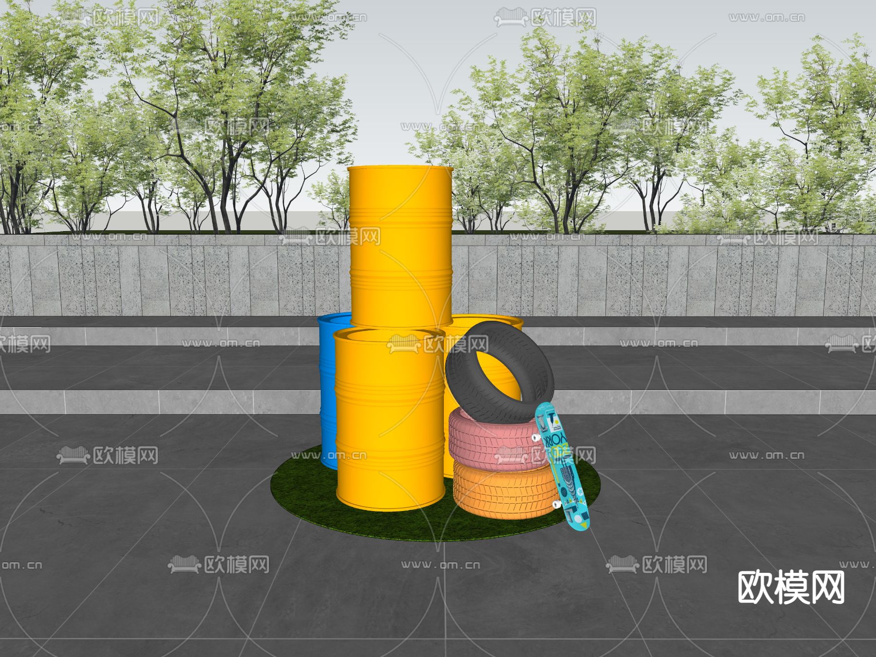 工业风油桶美陈su模型