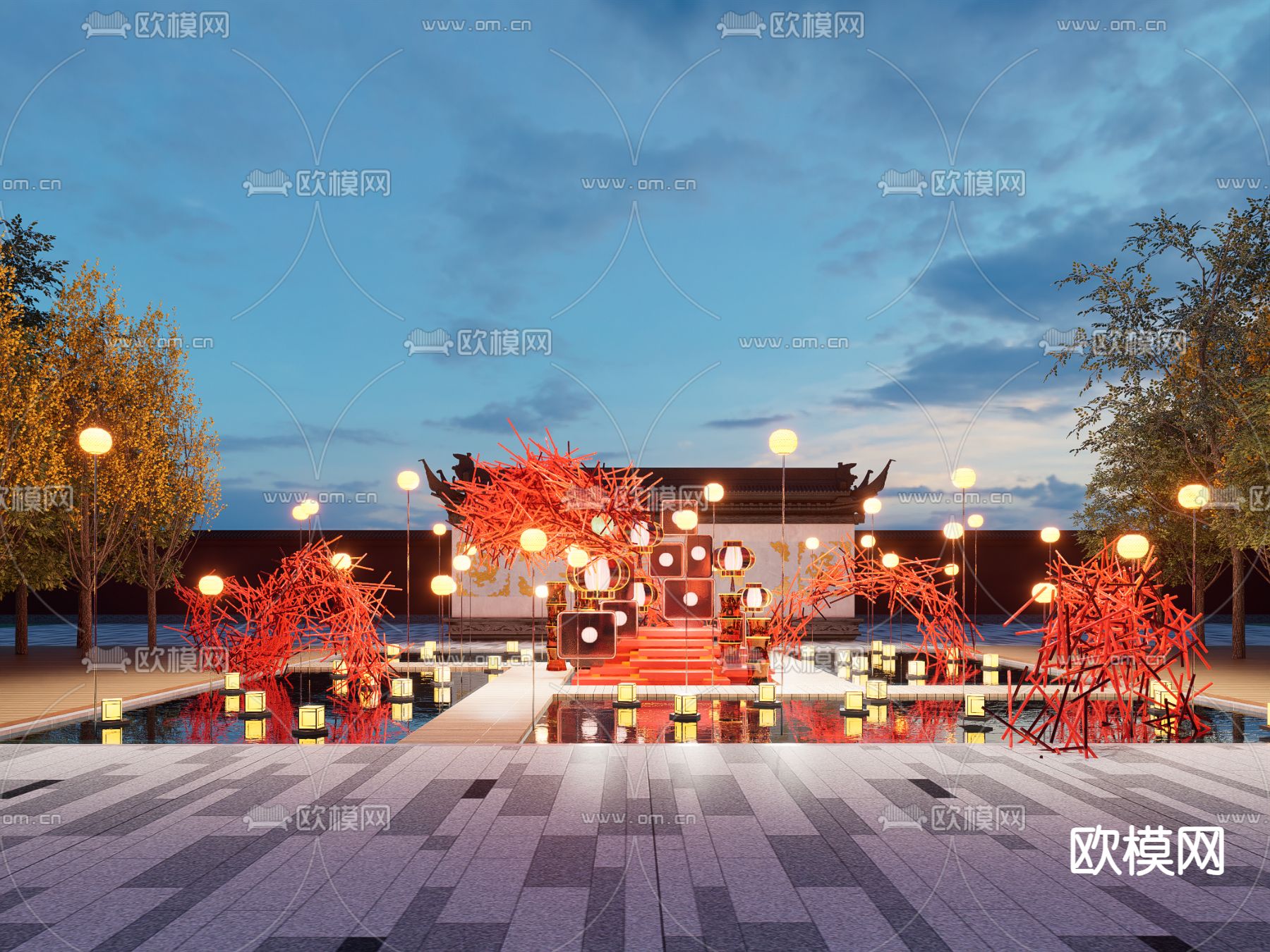 中式户外小品su模型