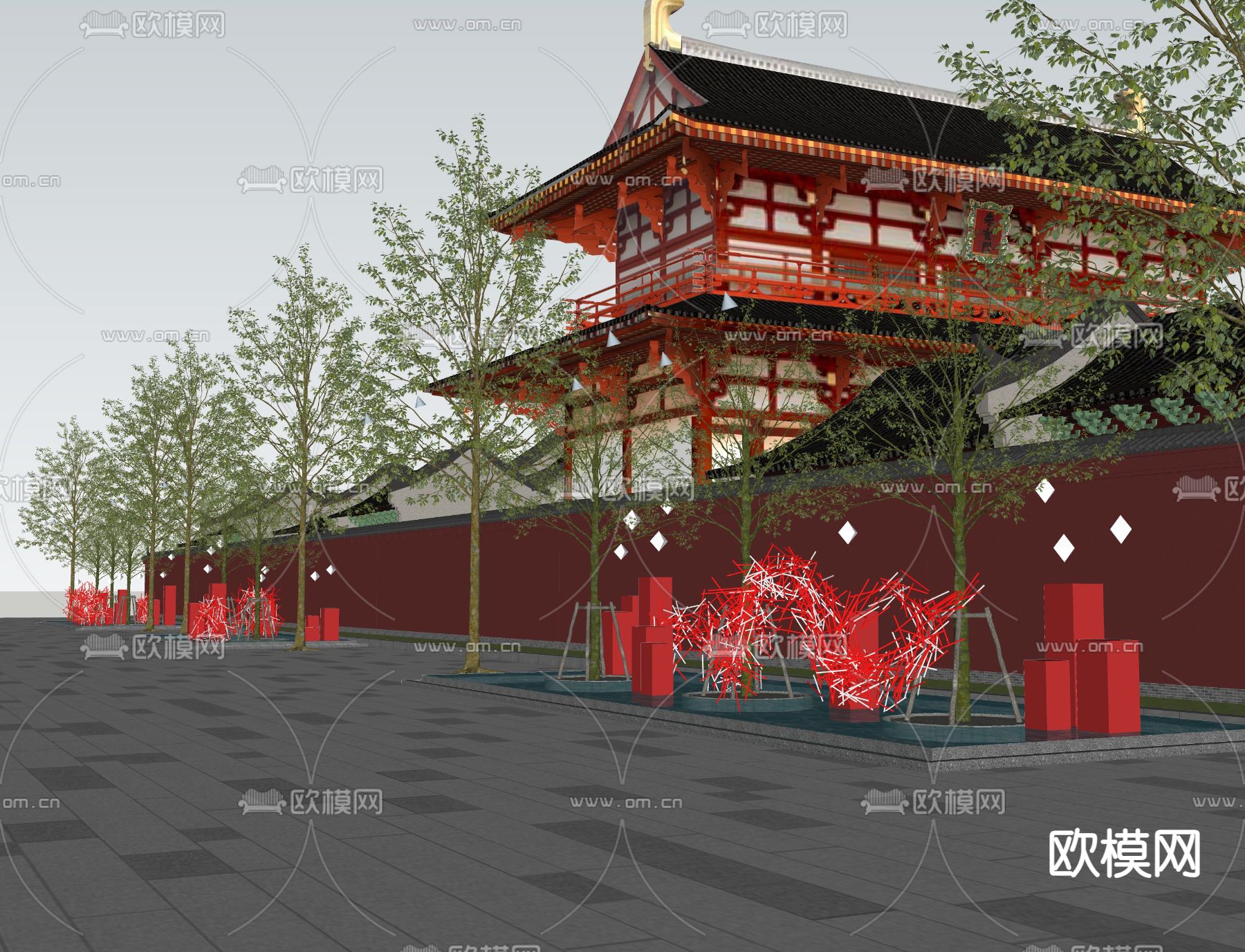 新中式户外小品su模型