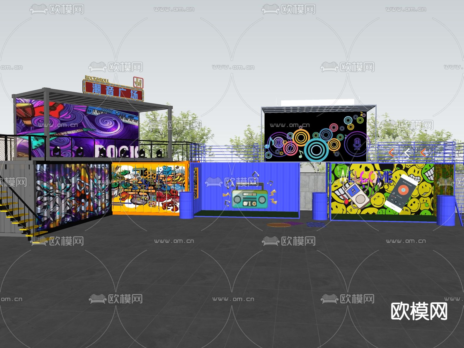 工业风集装箱 咖啡店su模型