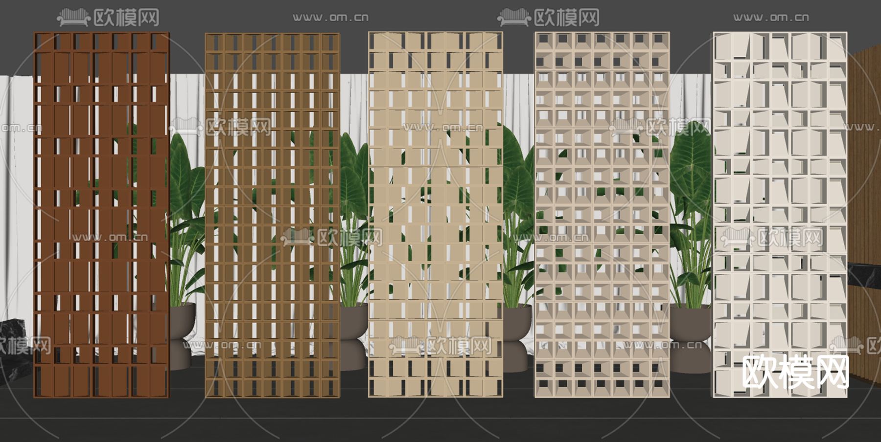 侘寂风水泥砖隔断su模型下载（渲染图2）
