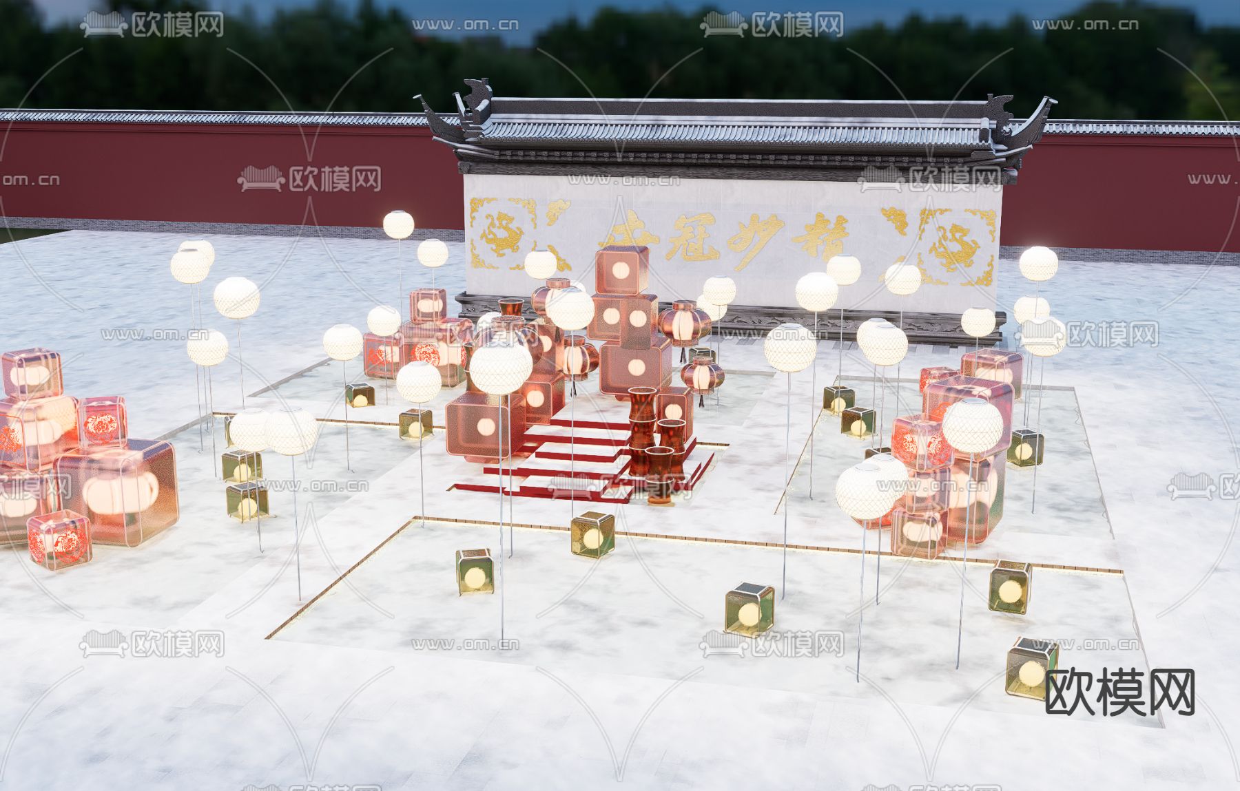 中式龙年美陈su模型