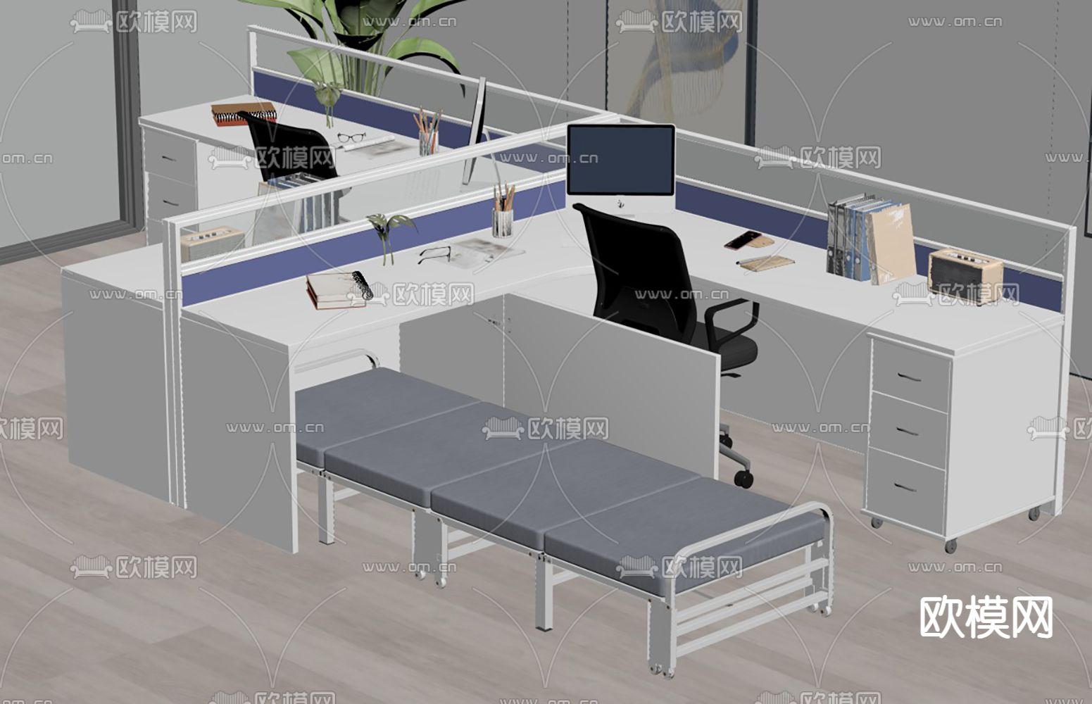 现代折叠床su模型下载（渲染图2）