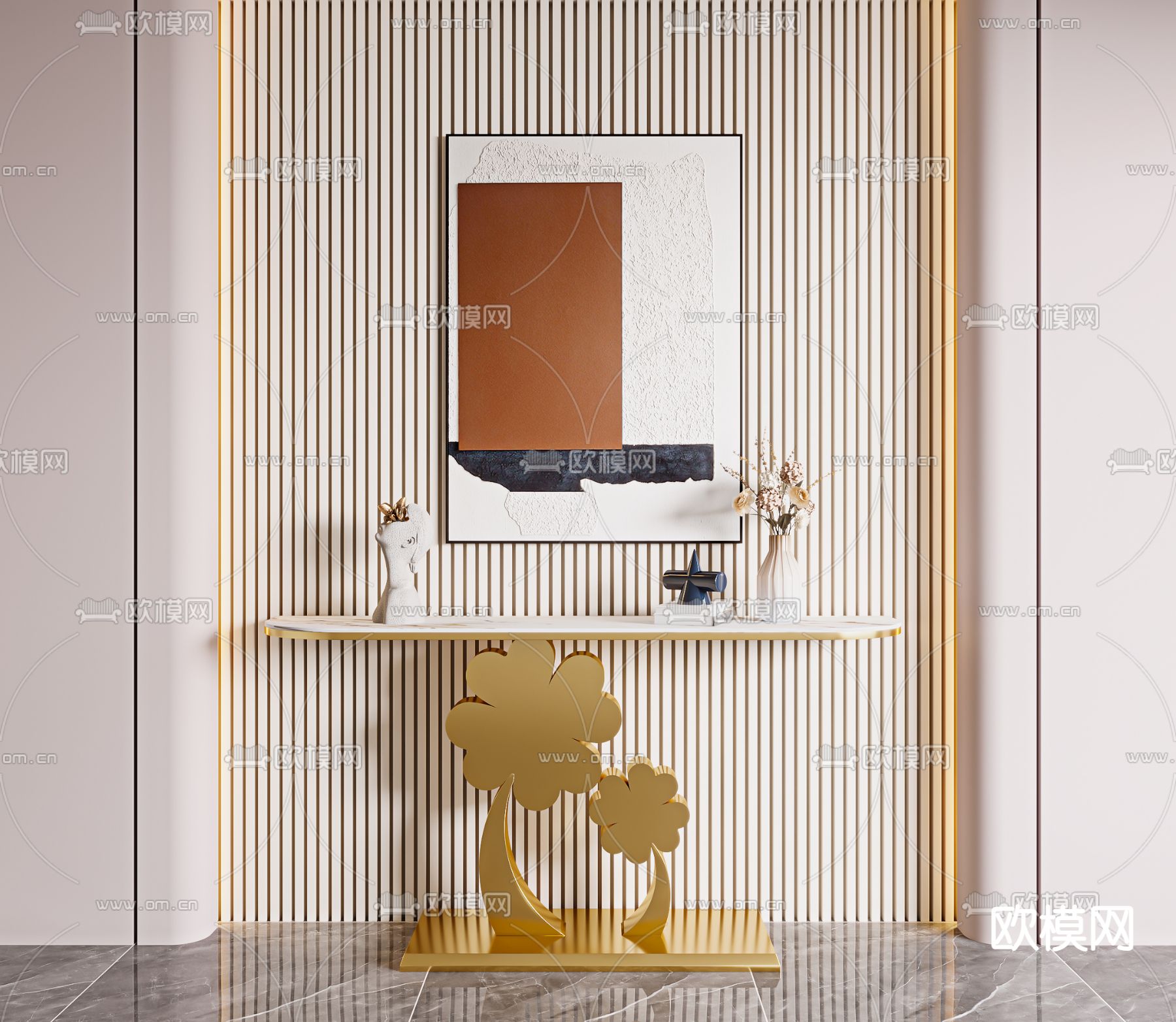 现代端景条案su模型下载（渲染图1）