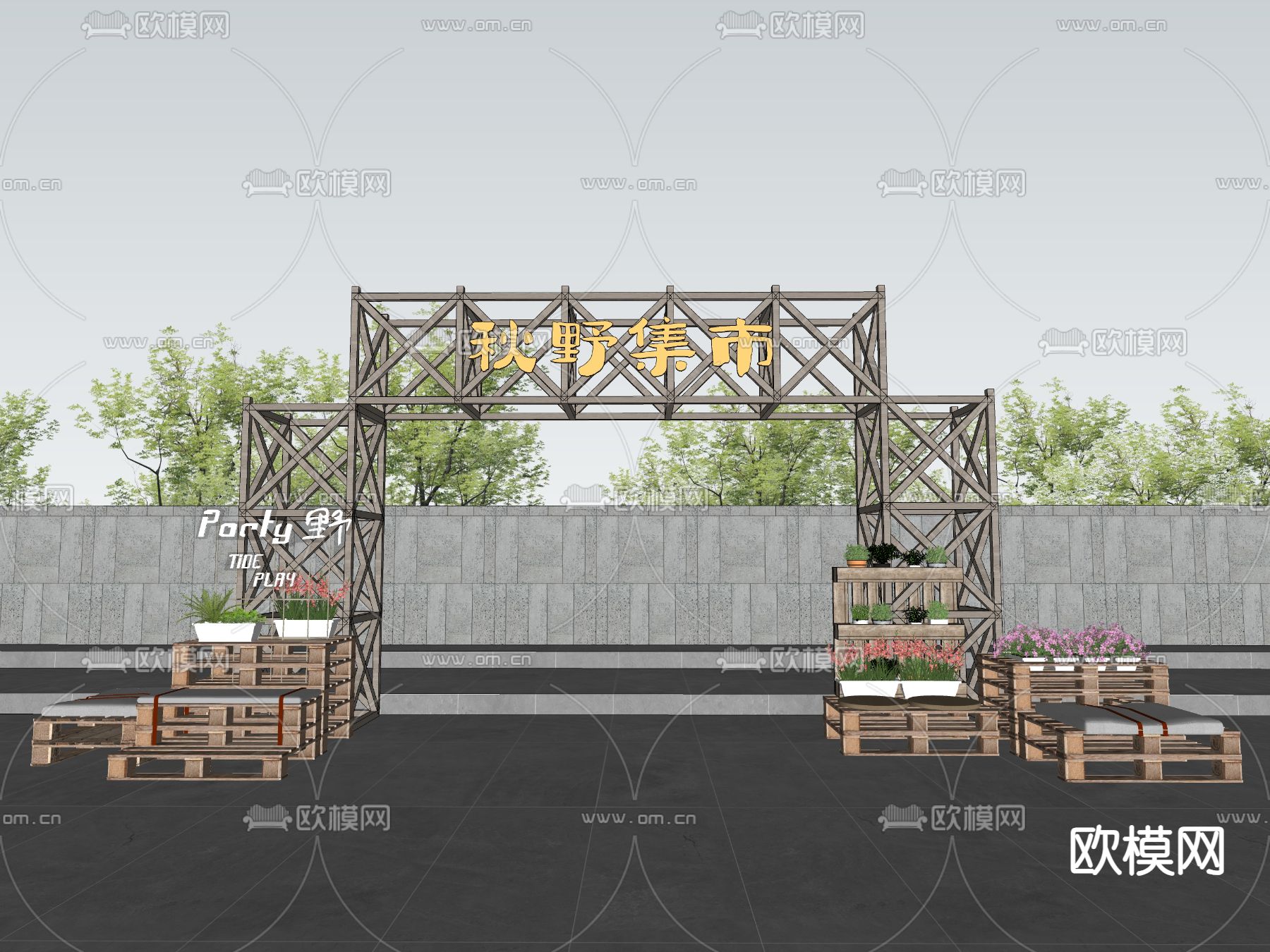 集市门头 托盘su模型