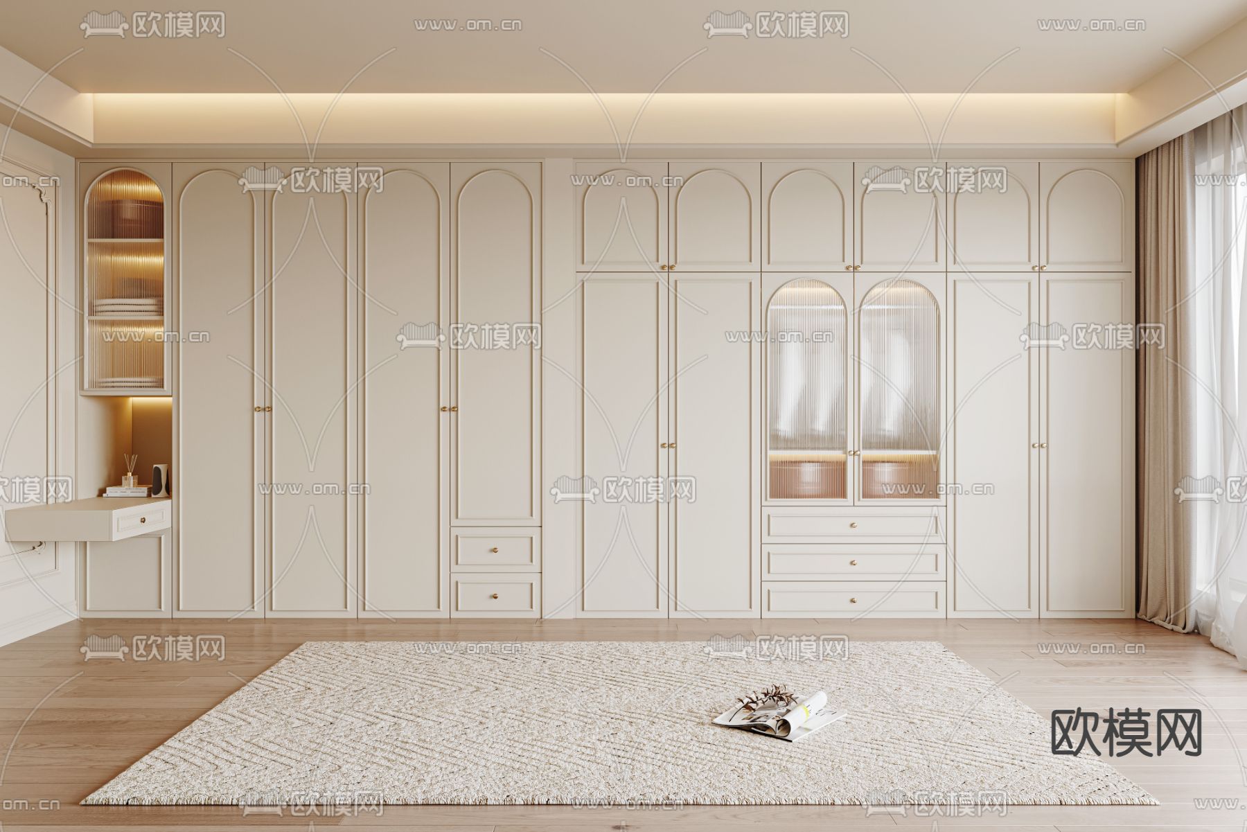 奶油风衣柜3d模型下载