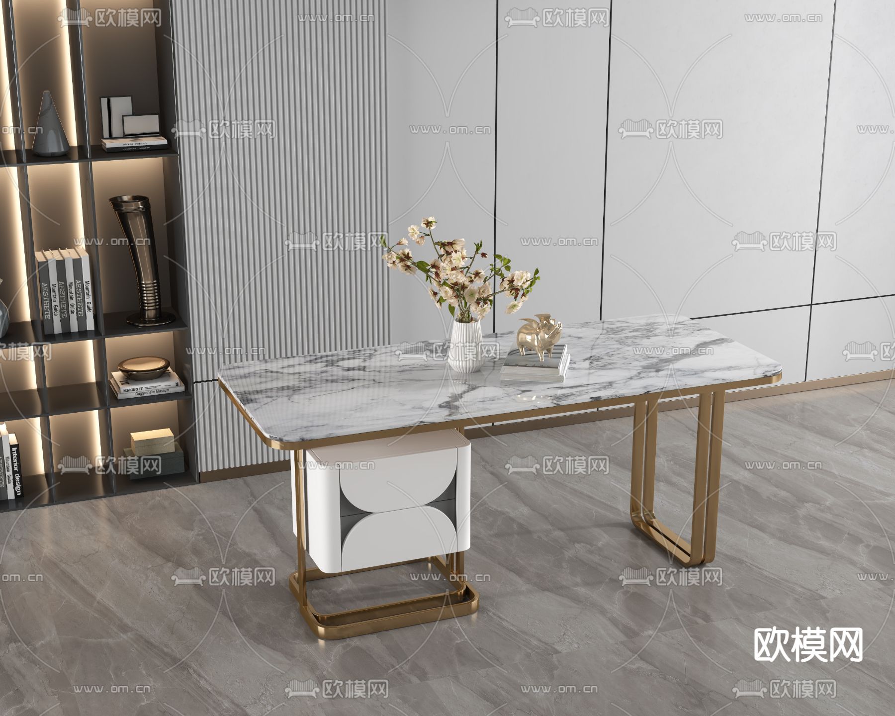 轻奢书桌 写字台3d模型下载