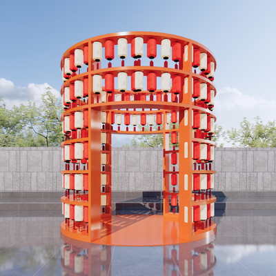 新中式商业美陈su模型