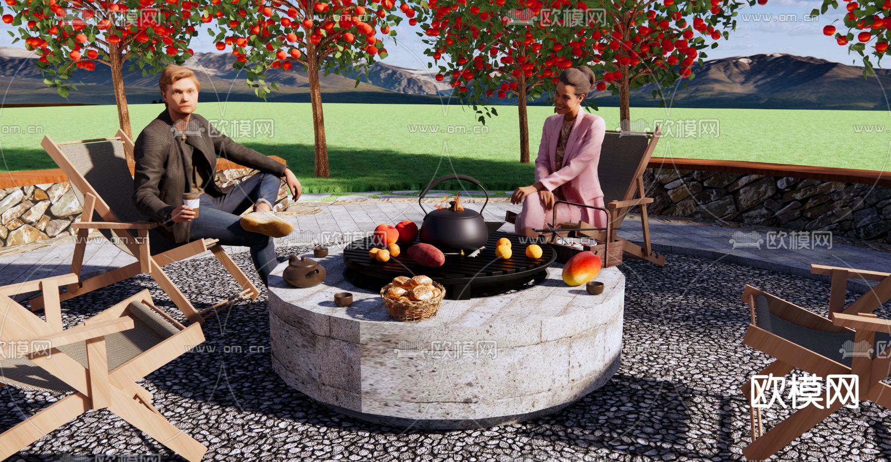 围炉煮茶su模型下载（渲染图3）