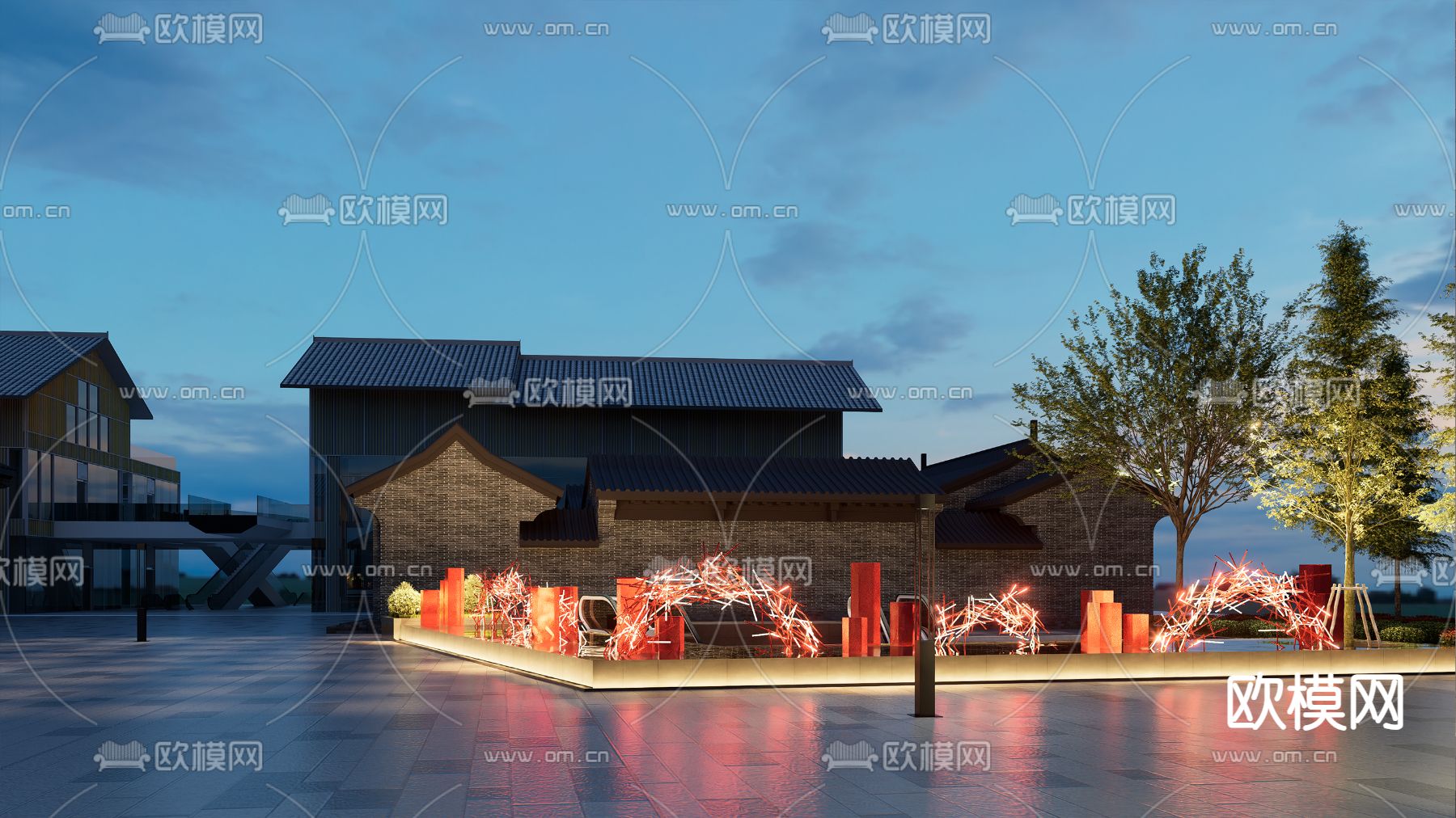 现代户外小品su模型