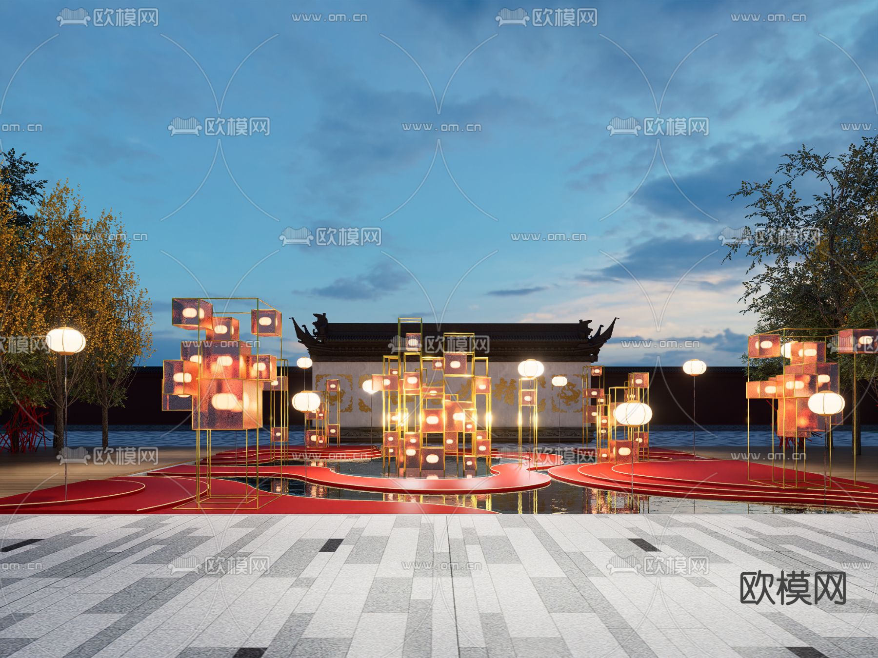 新中式户外小品su模型