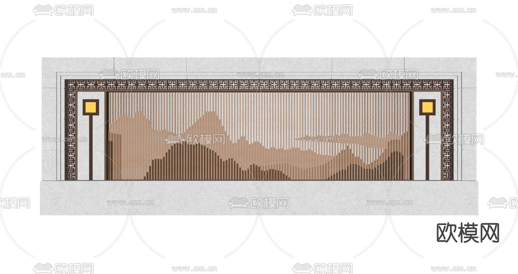 新中式景墙su模型下载（渲染图2）