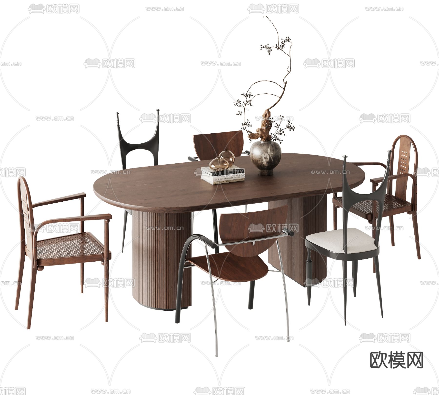 中古风餐桌椅3d模型下载