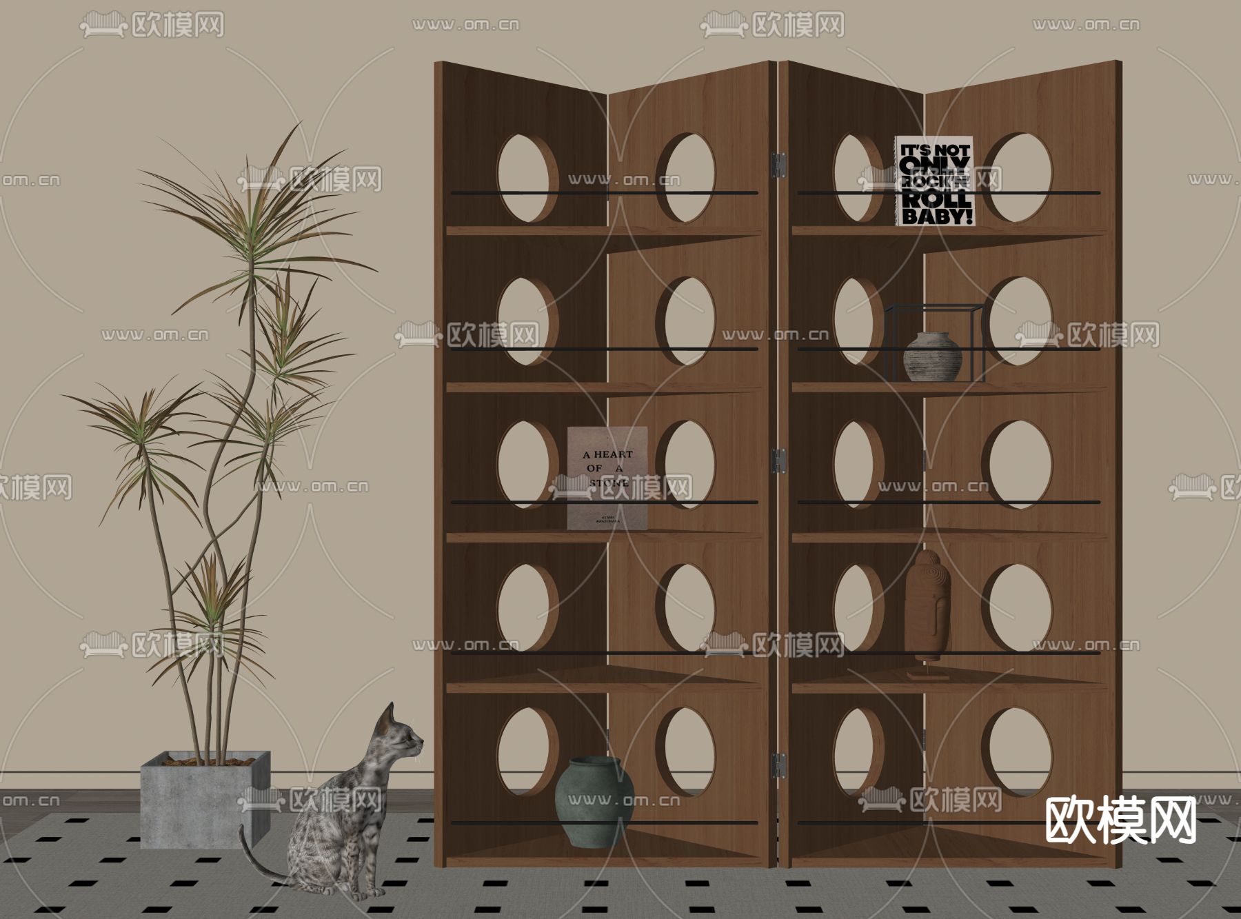 侘寂屏风隔断 折叠屏风su模型下载（渲染图2）