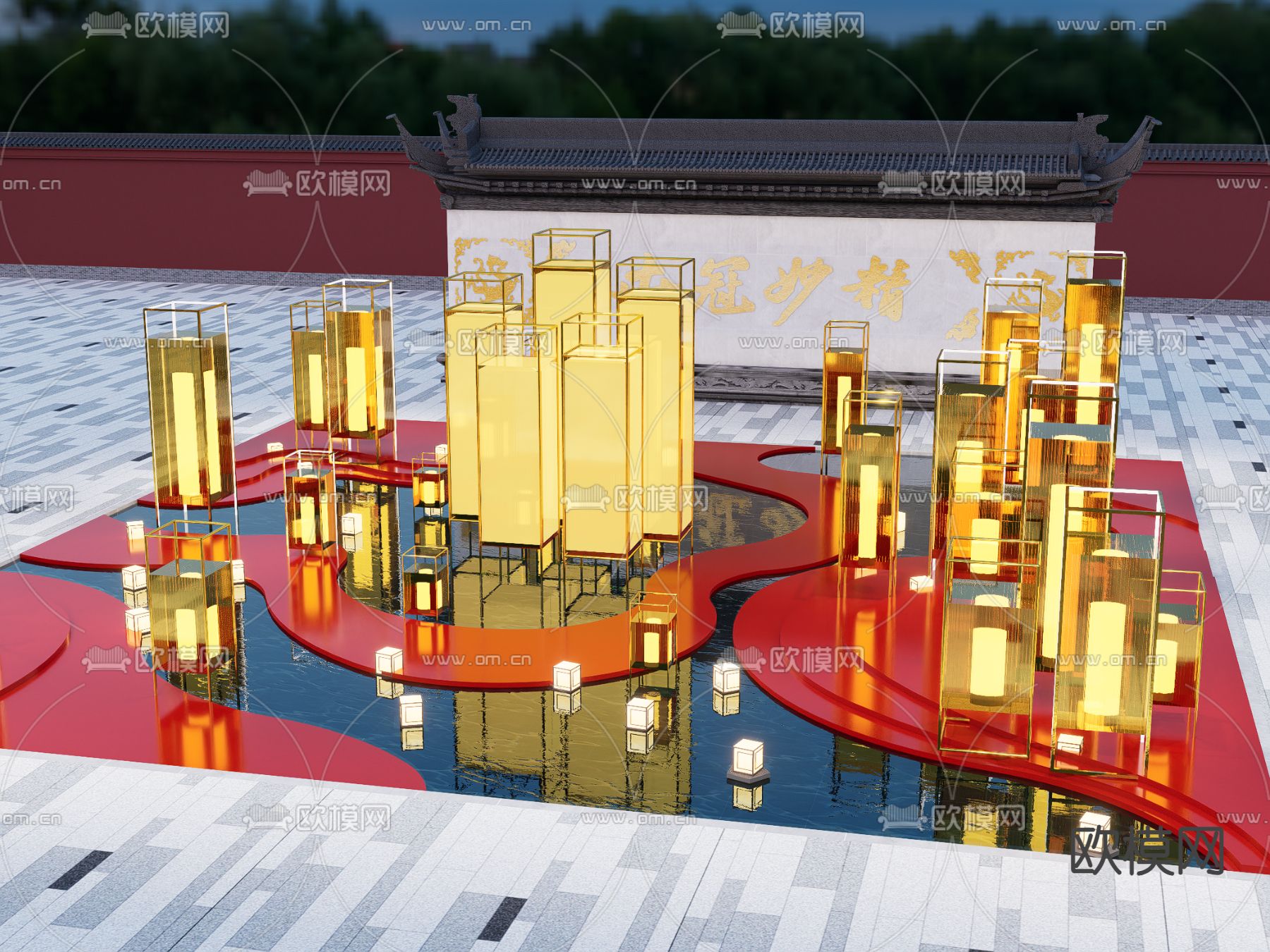 中式灯笼美陈su模型