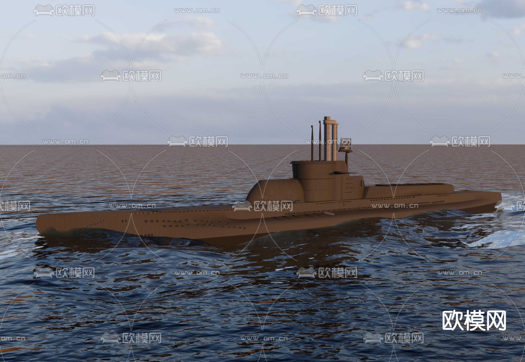 柴电潜艇su模型下载（渲染图1）